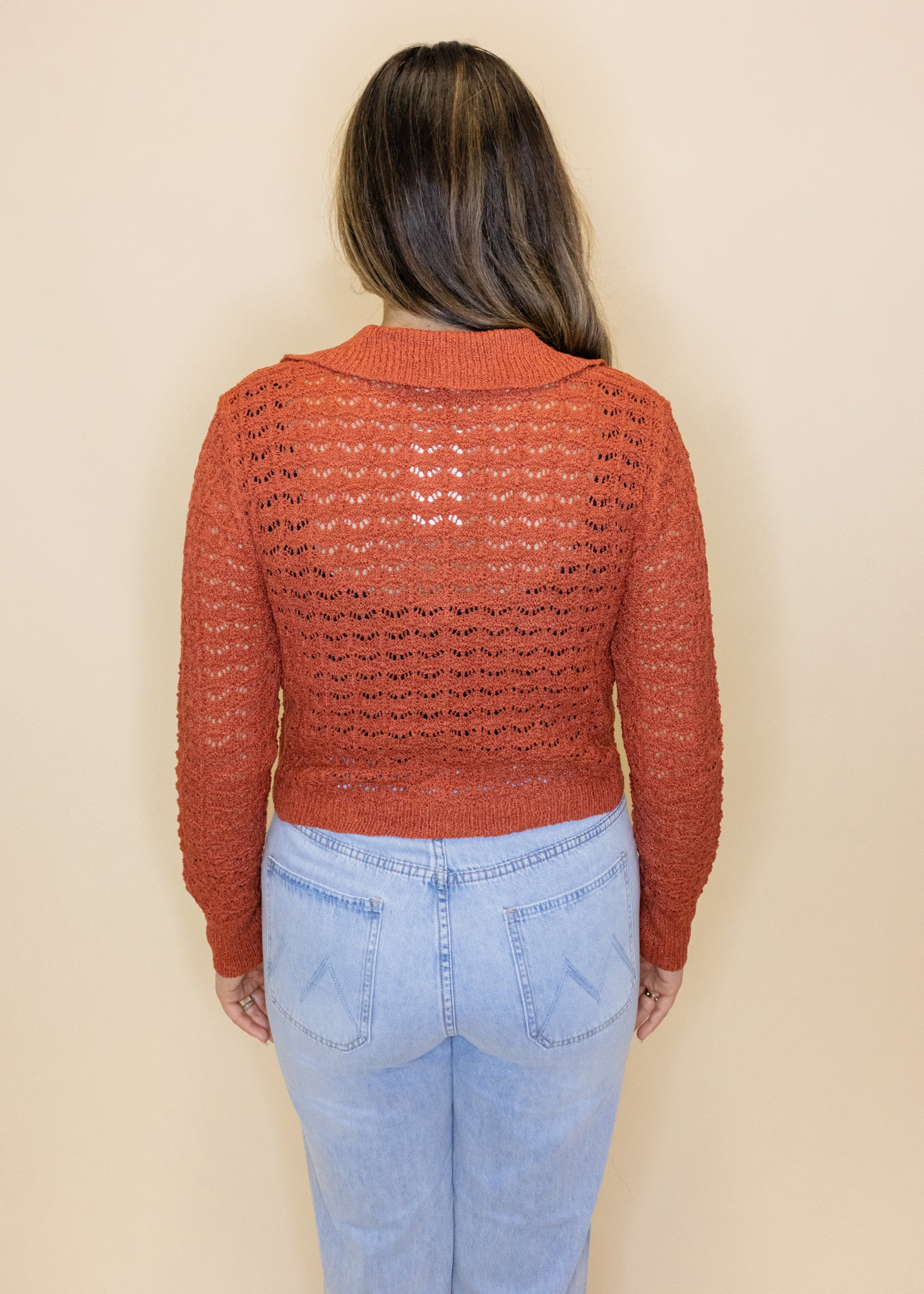 Rust Crochet Button Up Cardigan