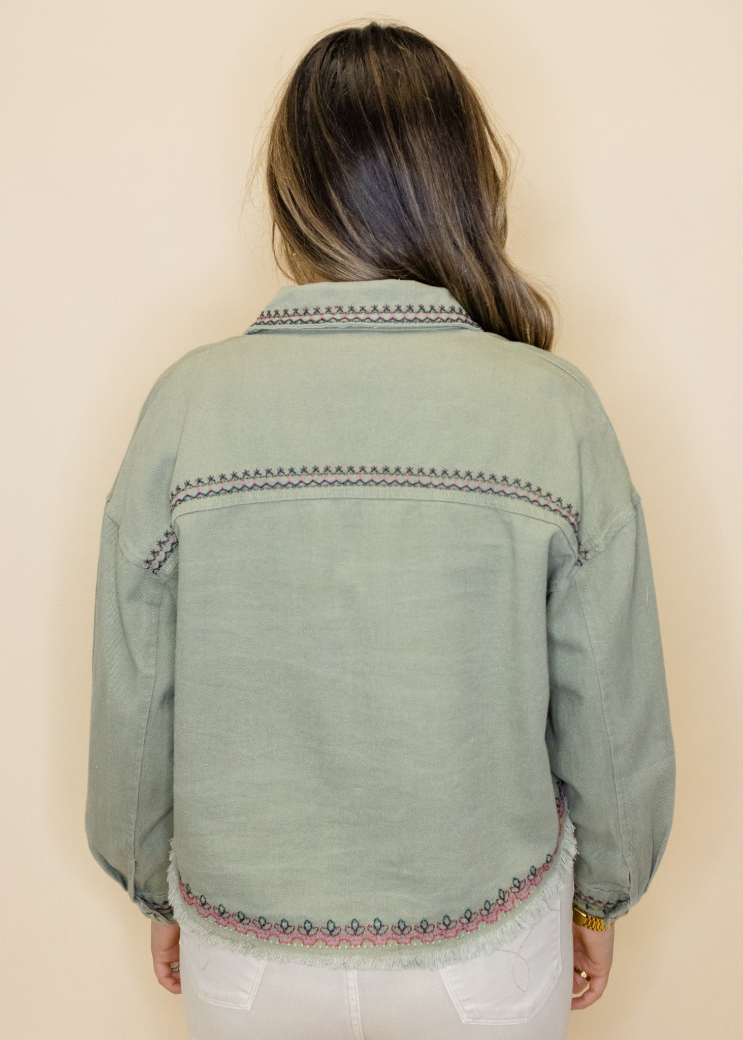 Olive Denim Embroidered Jacket