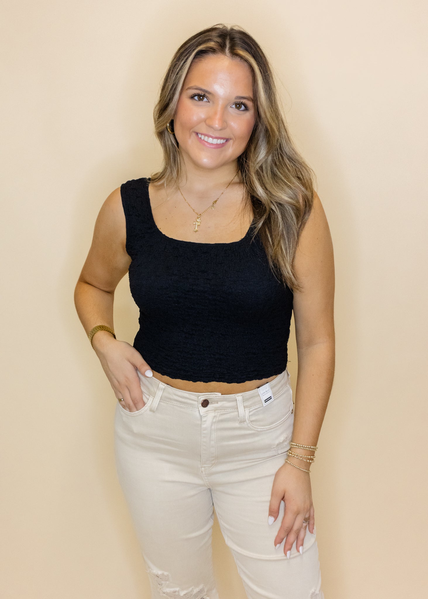 Black Textured Crop Top