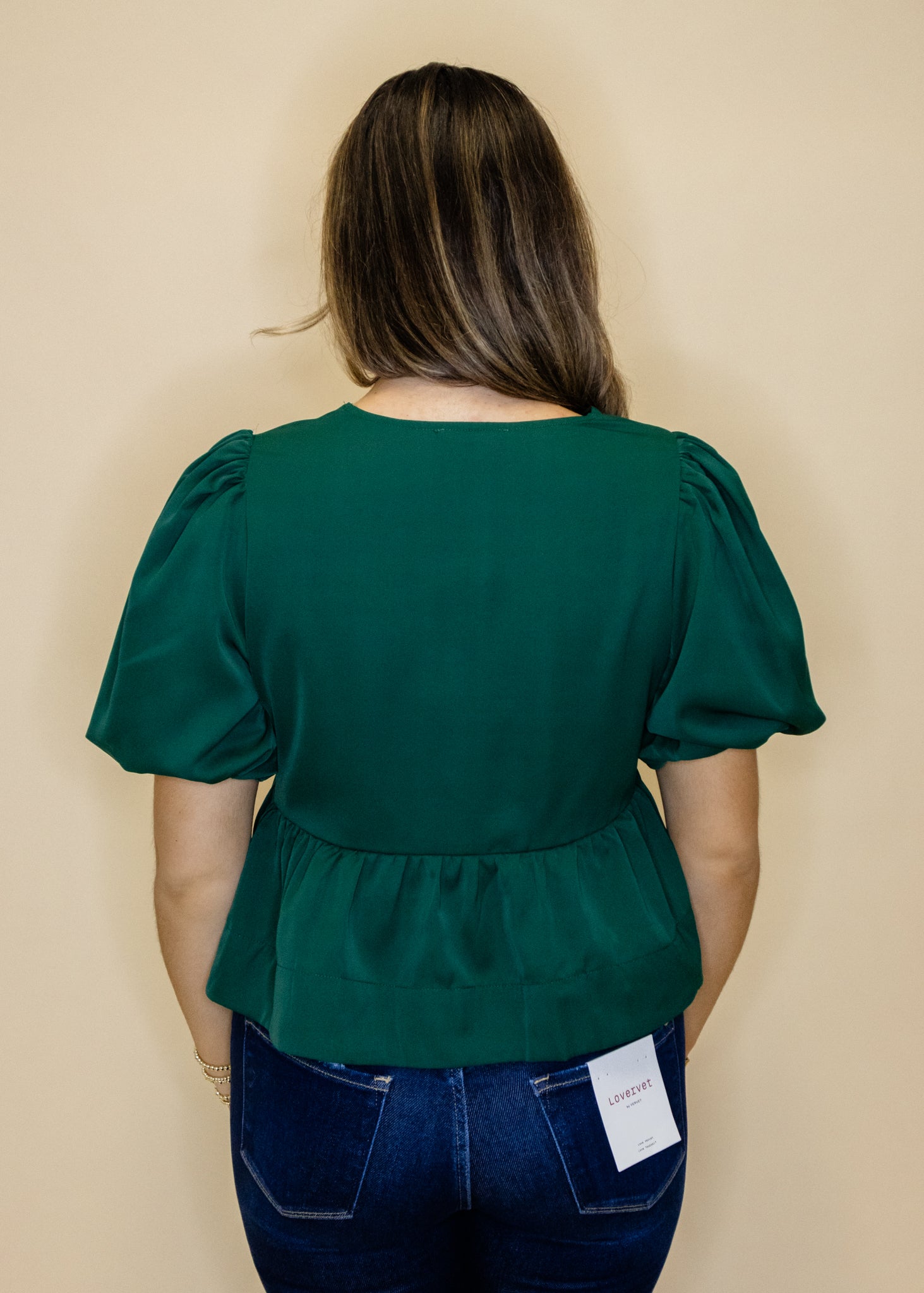 Hunter Green Bow Peplum Top