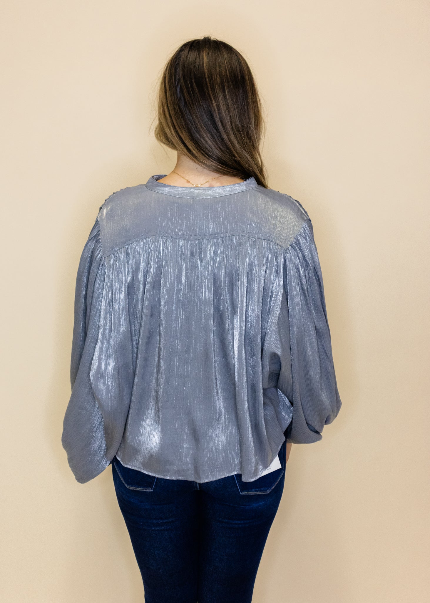 Grey Satin Balloon Sleeve Top