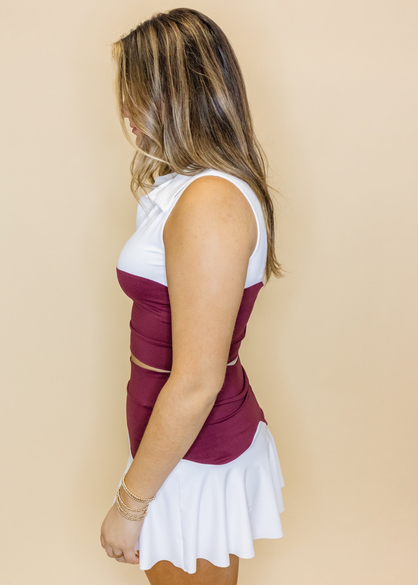 Maroon & White Skort Set