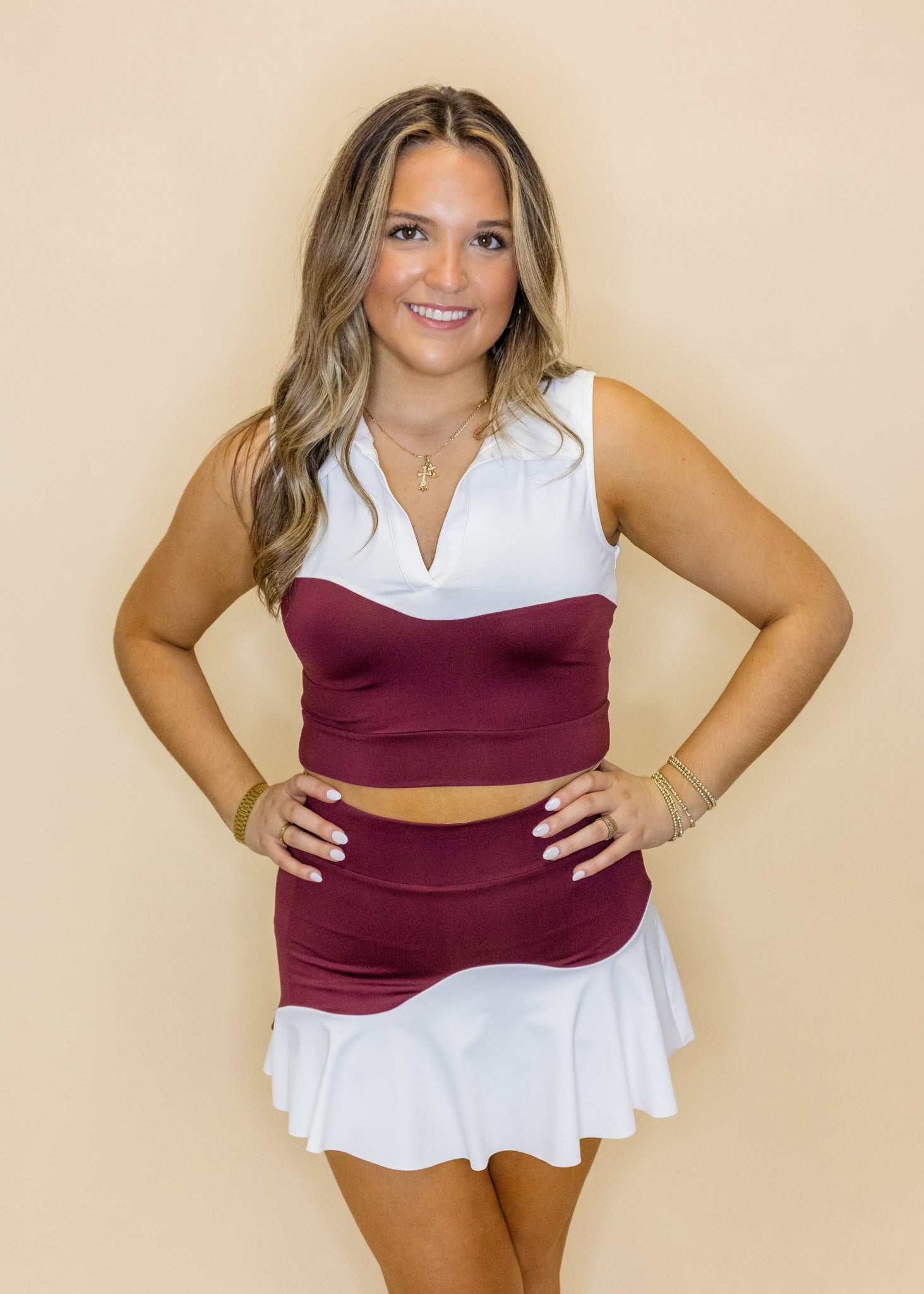 Maroon & White Skort Set