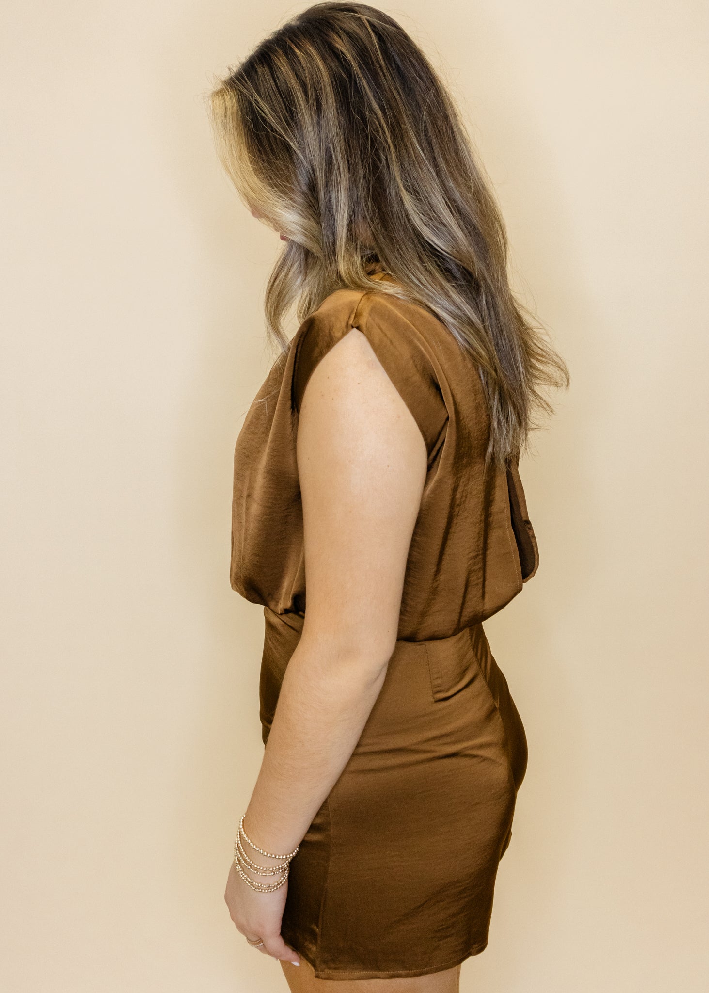 Bronze Satin Wrap Romper