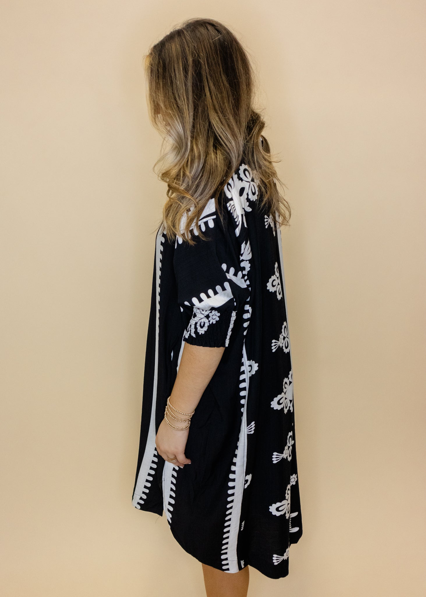 Black Abstract Print Midi Dress