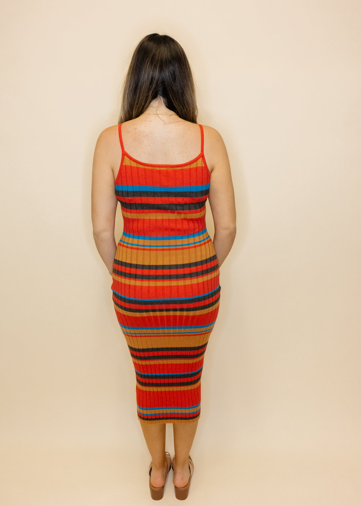 Red Stripe Ribbed Midi Dress