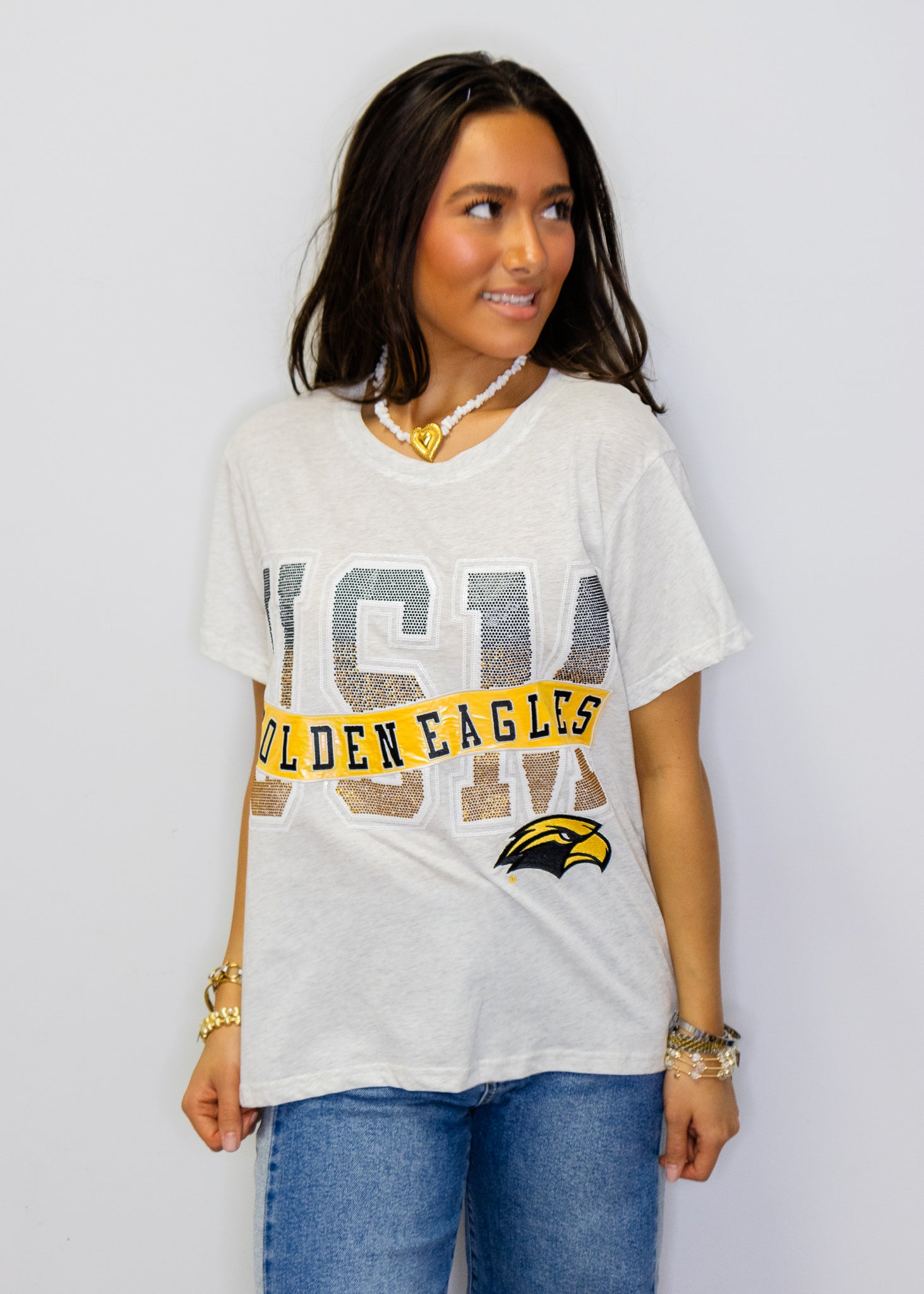 Licensed Southern Miss Rhinestone Metallic Banner Tee