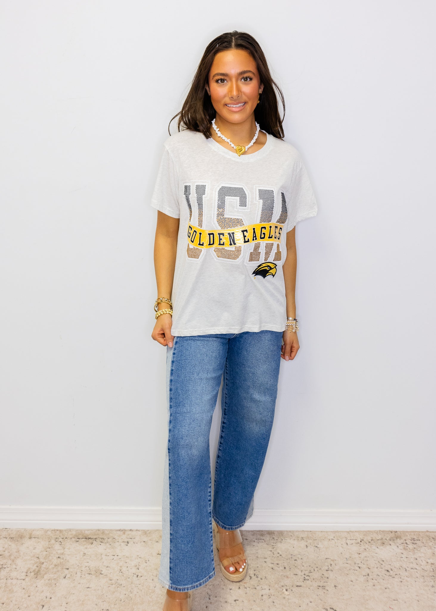 Licensed Southern Miss Rhinestone Metallic Banner Tee
