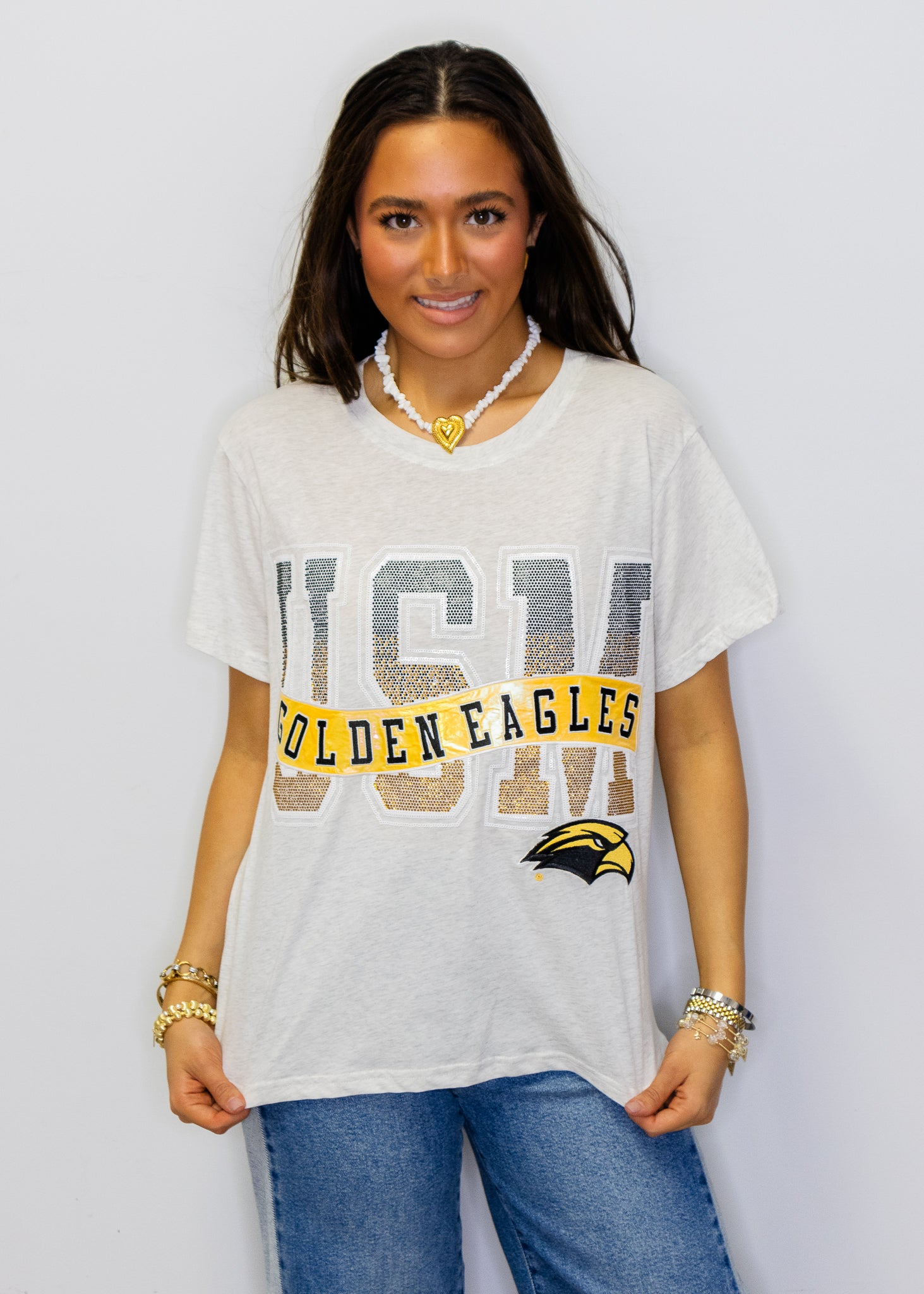Licensed Southern Miss Rhinestone Metallic Banner Tee