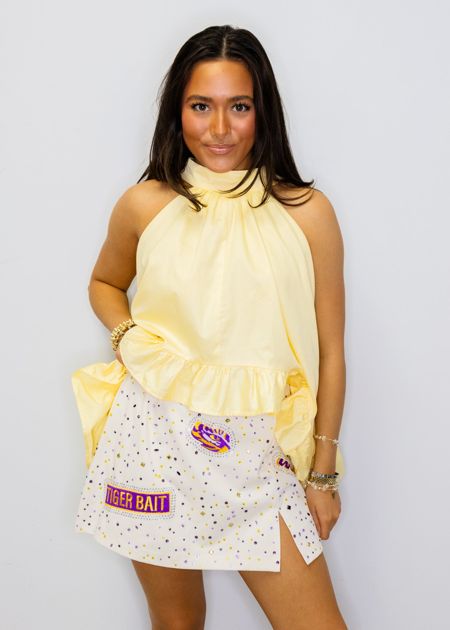 Licensed LSU Multi Rhinestone Scattered Logo Skirt