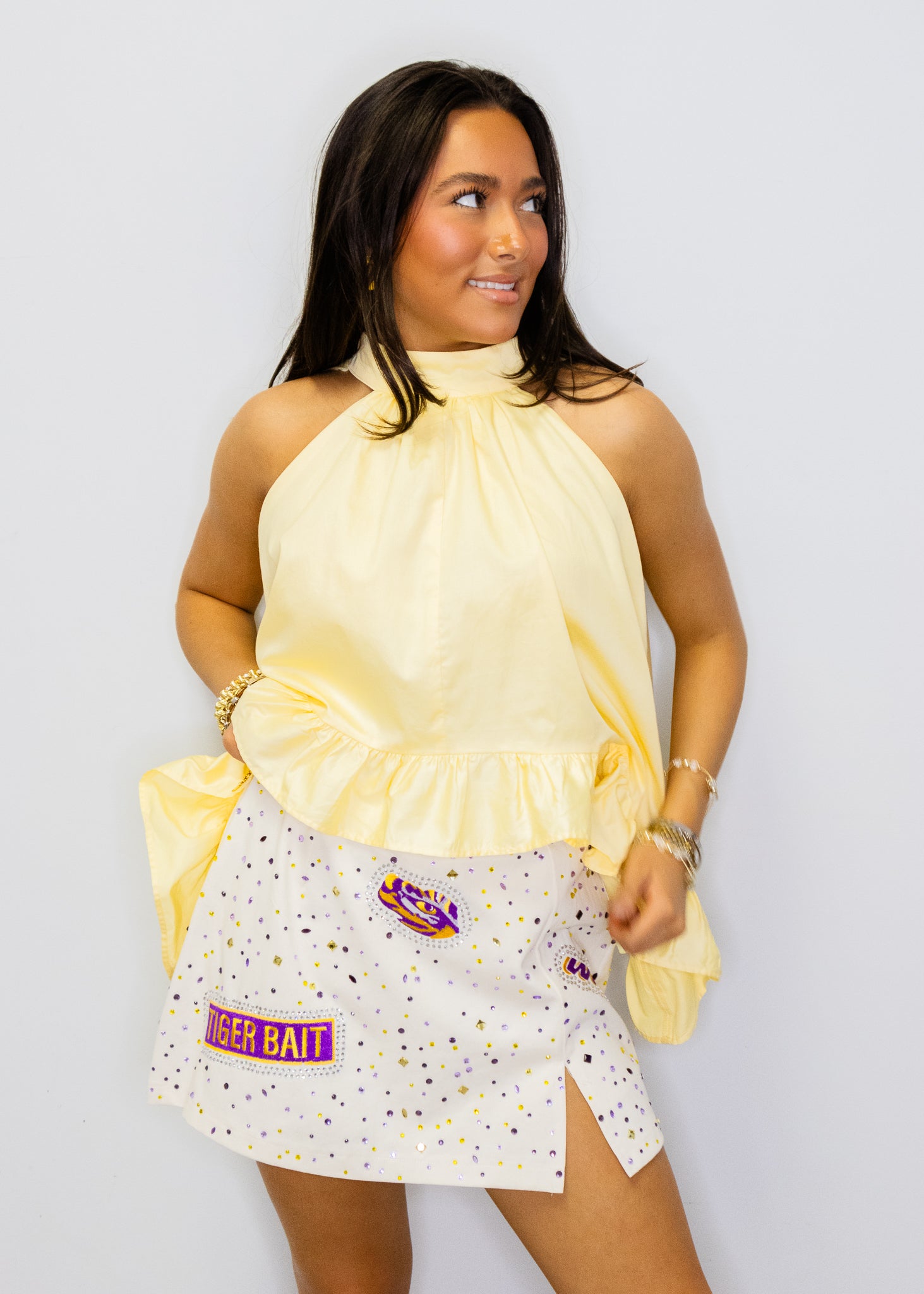 Licensed LSU Multi Rhinestone Scattered Logo Skirt