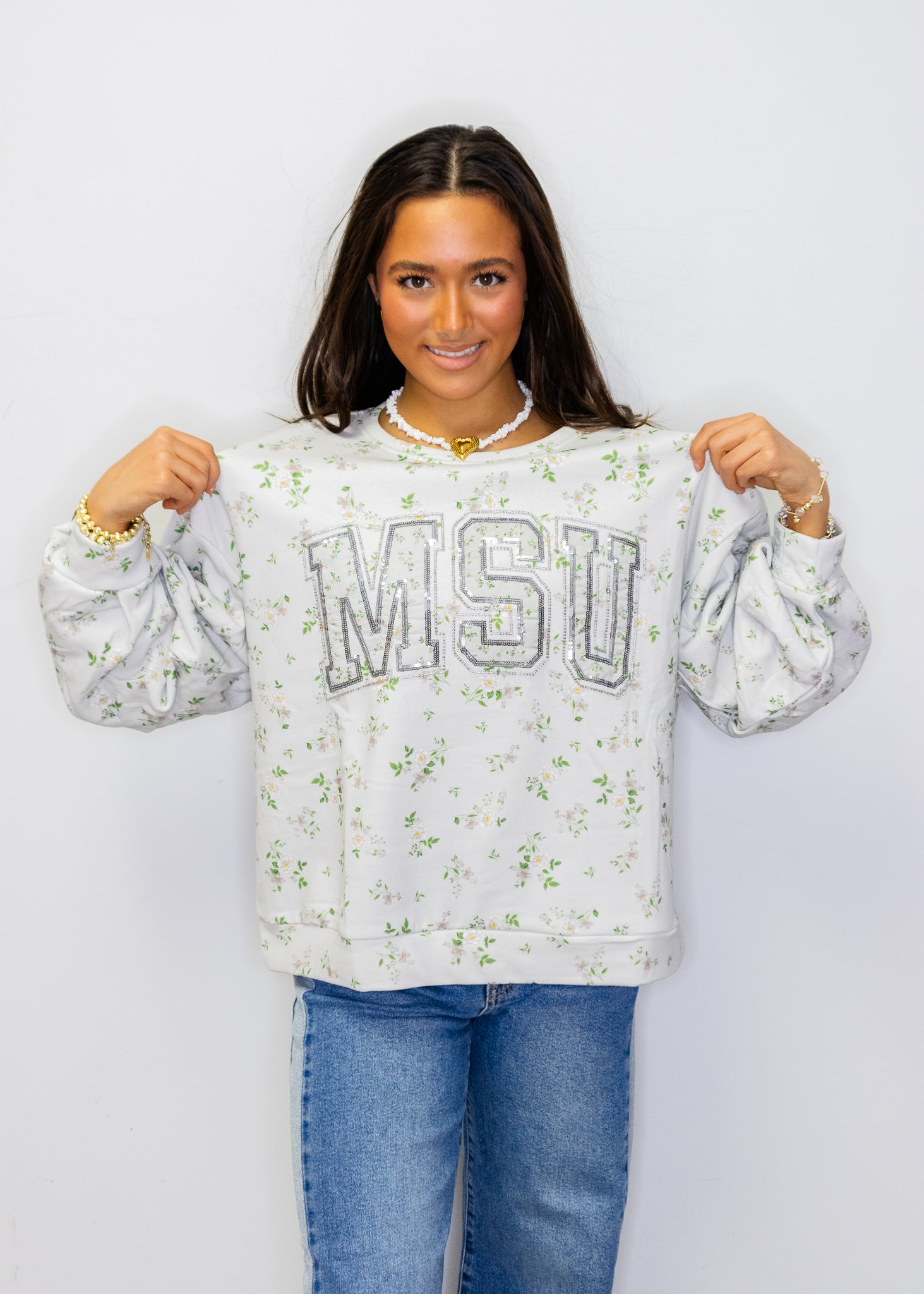 Licensed Miss State Floral Initial Sweatshirt