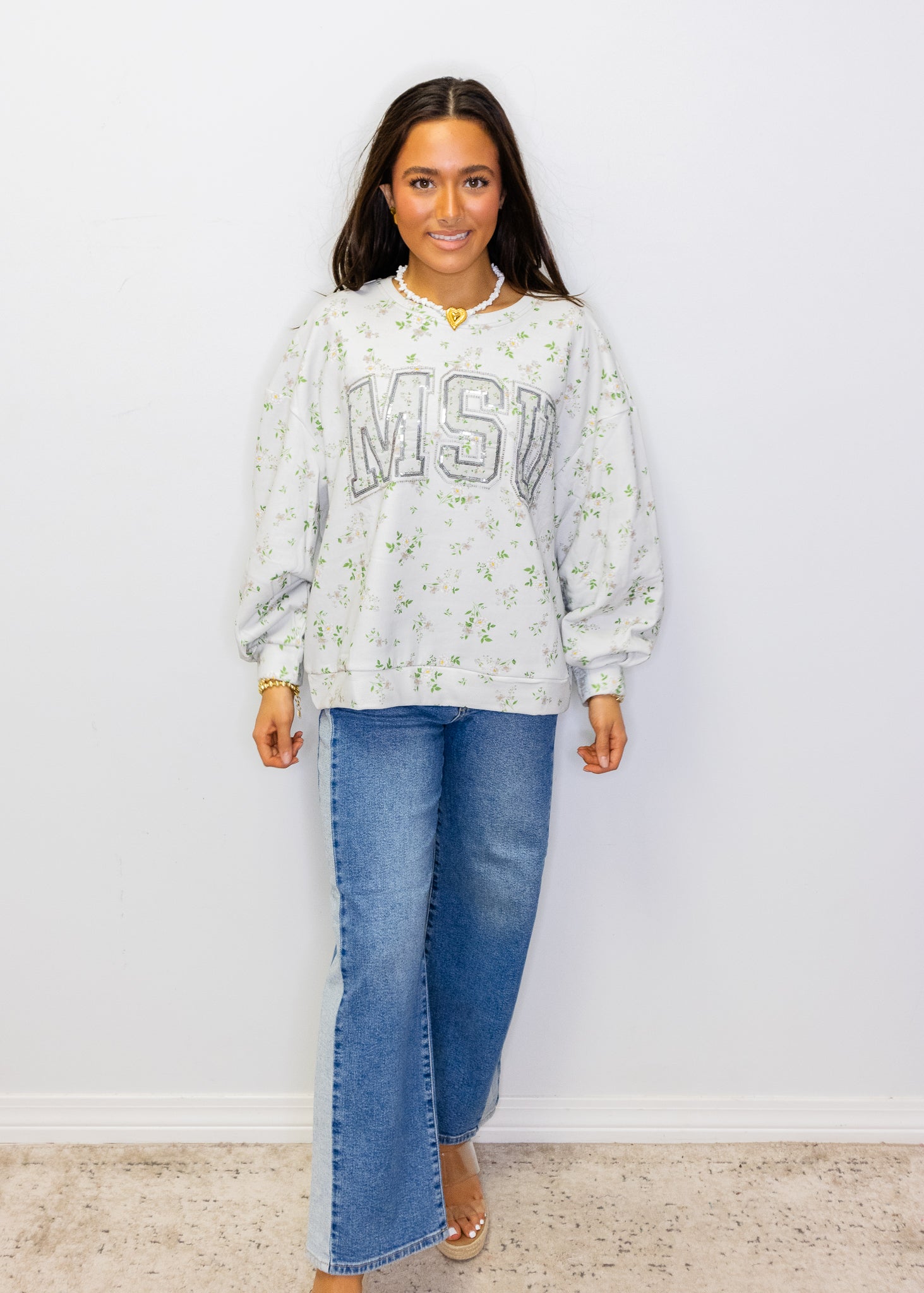 Licensed Miss State Floral Initial Sweatshirt