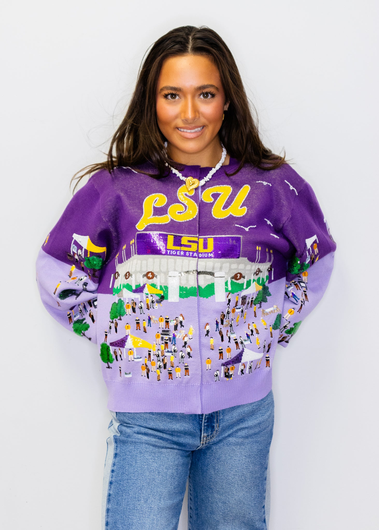 Licensed LSU Stadium Tailgate Party Button Up Cardigan