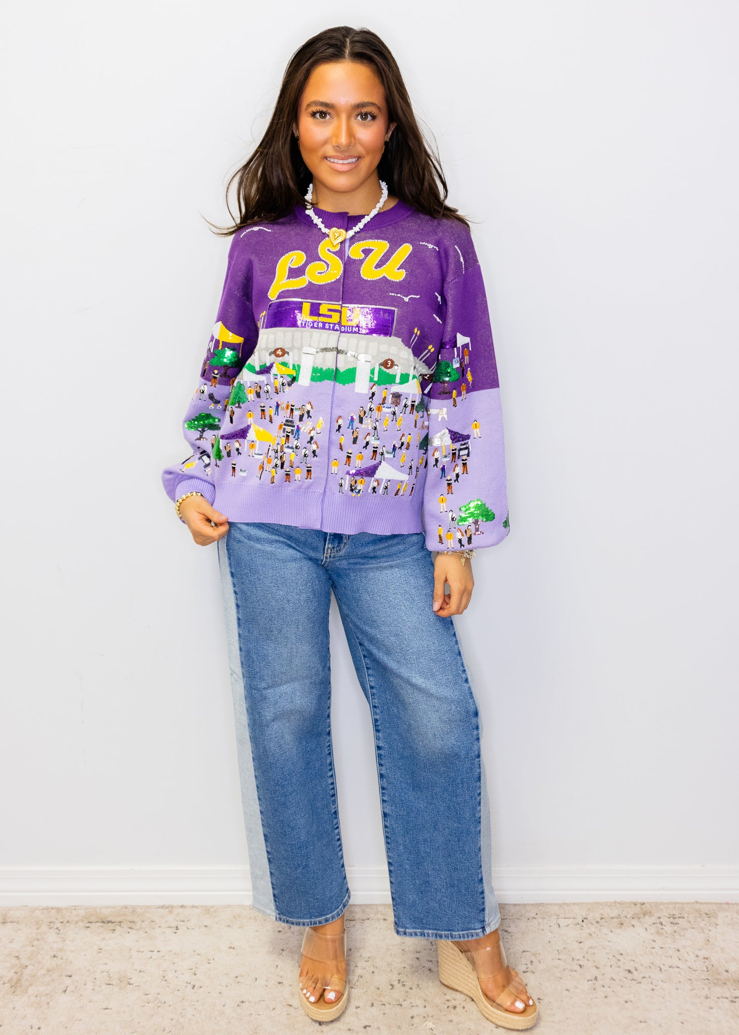 Licensed LSU Stadium Tailgate Party Button Up Cardigan