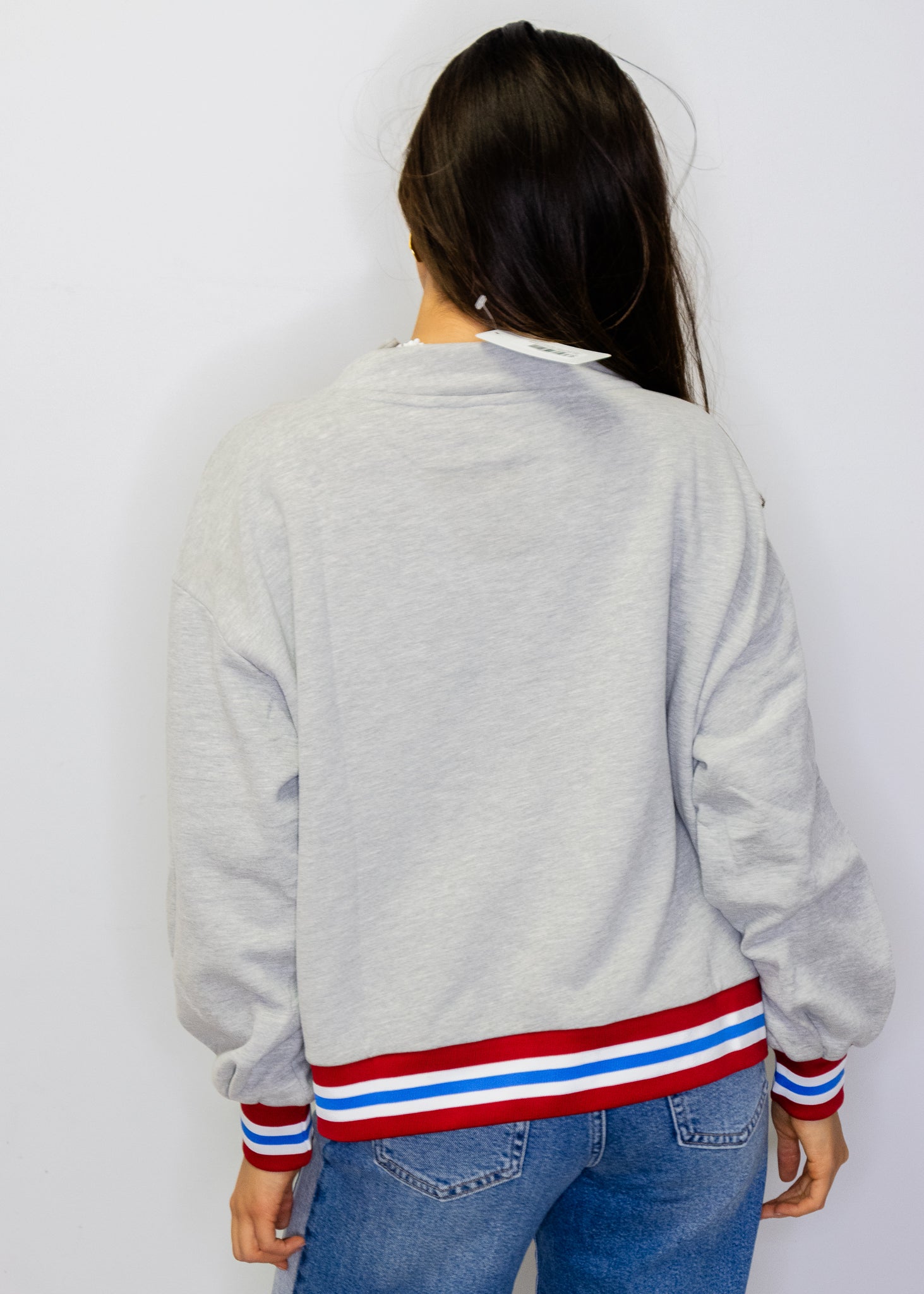 Licensed Ole Miss
Grey Gingham Mascot Mock
Neck Sweatshirt