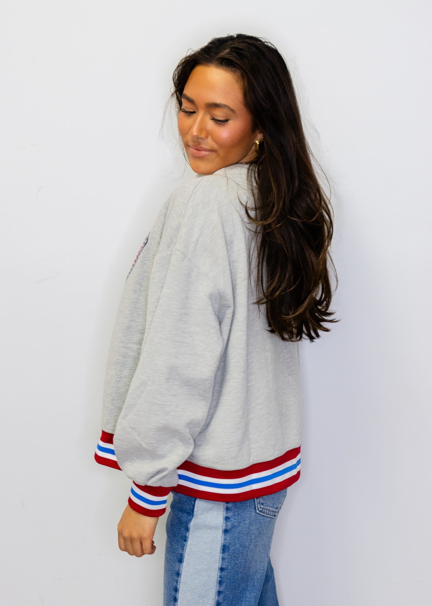 Licensed Ole Miss
Grey Gingham Mascot Mock
Neck Sweatshirt