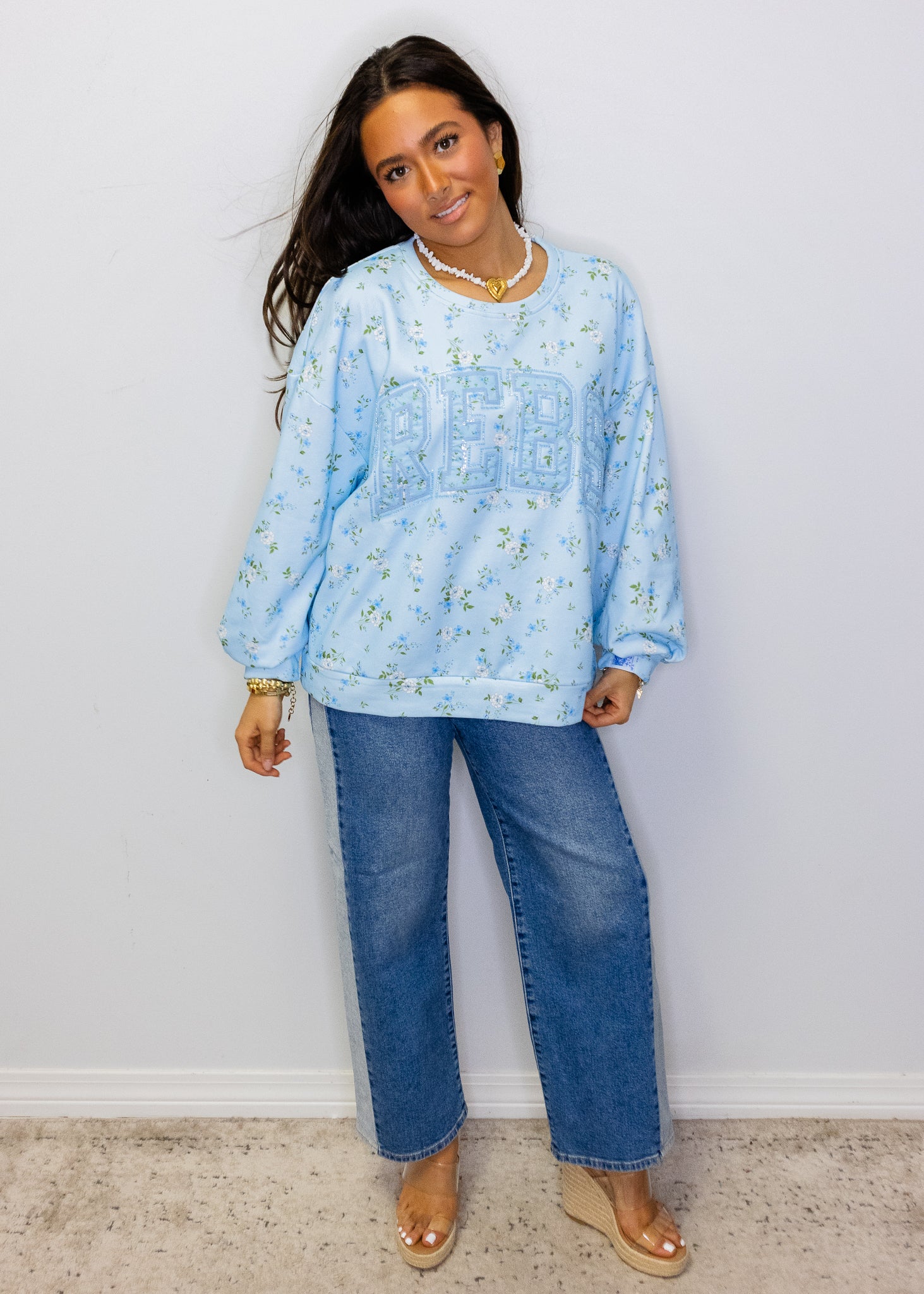 Licensed Ole Miss Floral Initial Sweatshirt