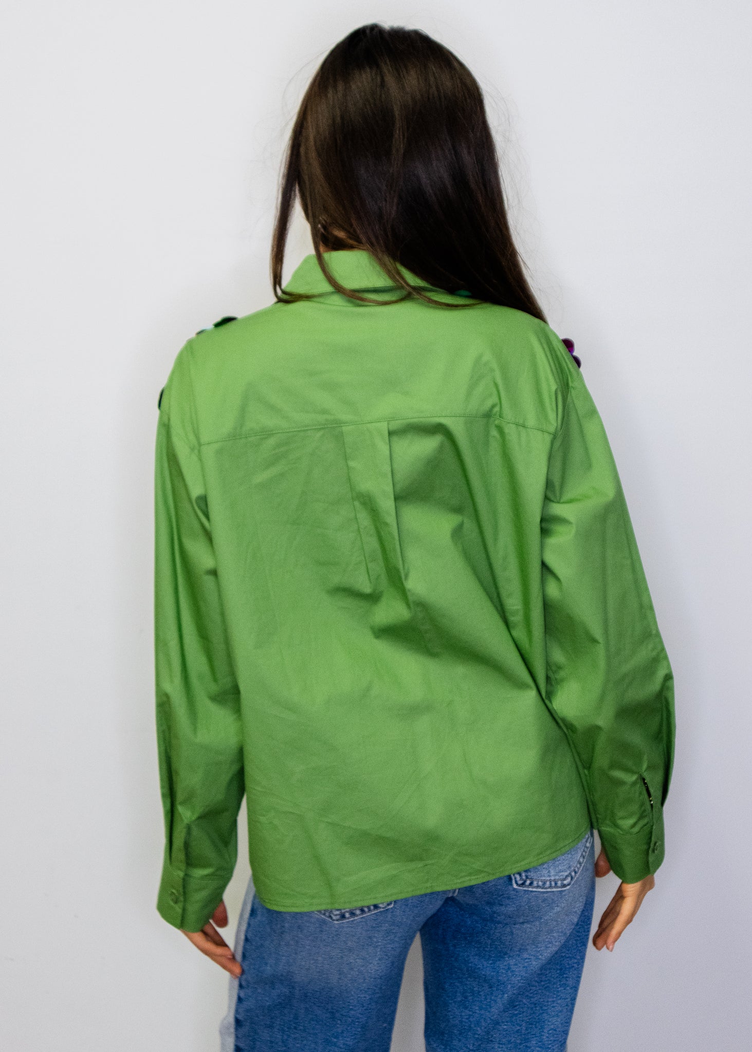 Dark Green Multi Sequin Paillette Cotton Top