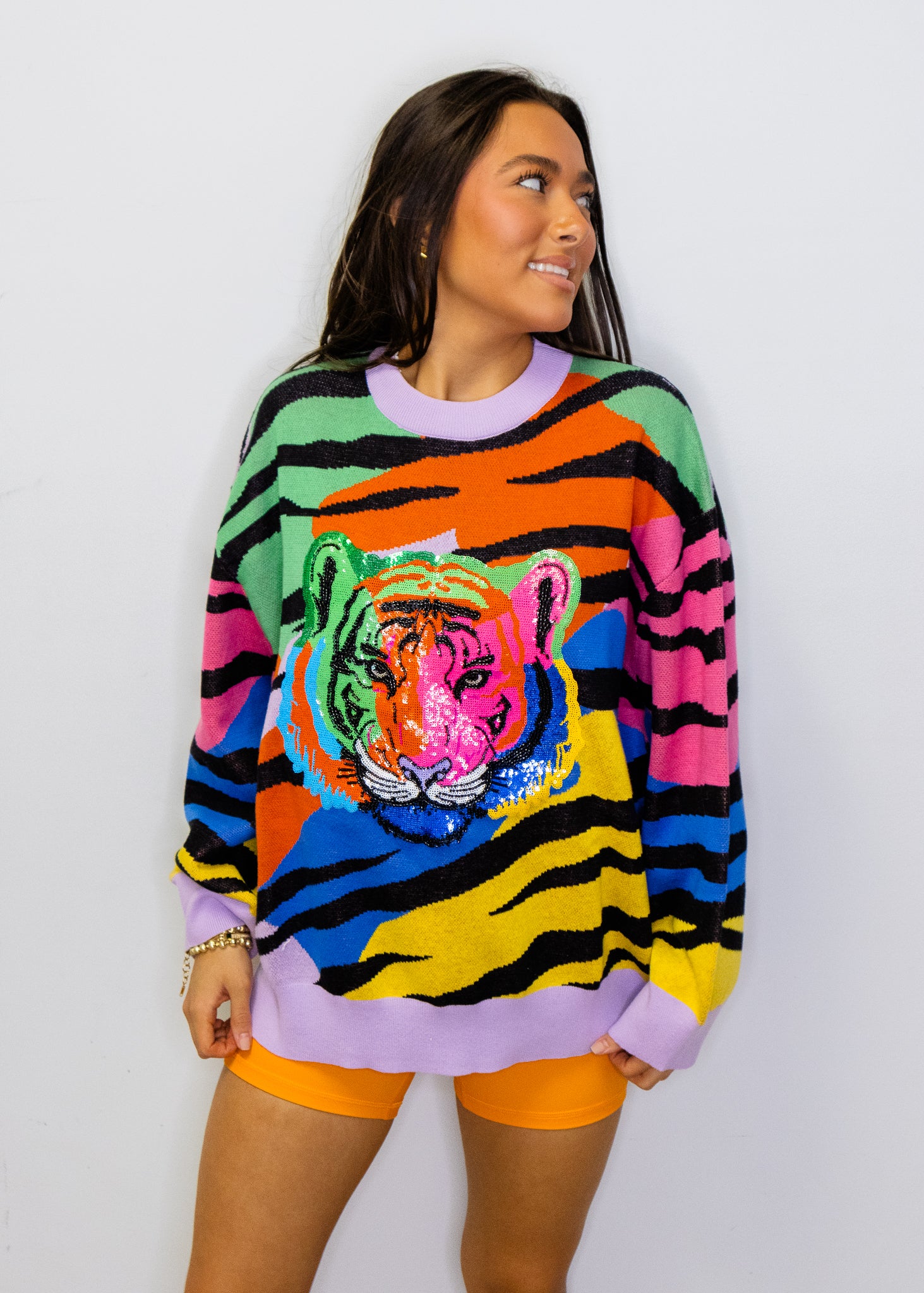 Rainbow Sequin Tiger Head Sweater