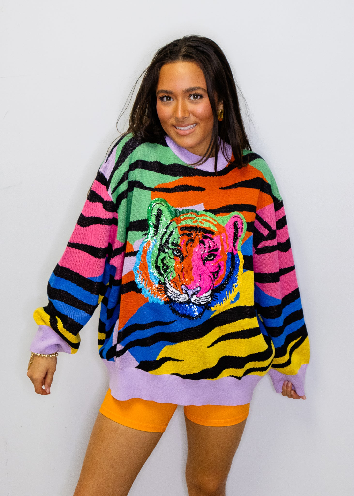 Rainbow Sequin Tiger Head Sweater