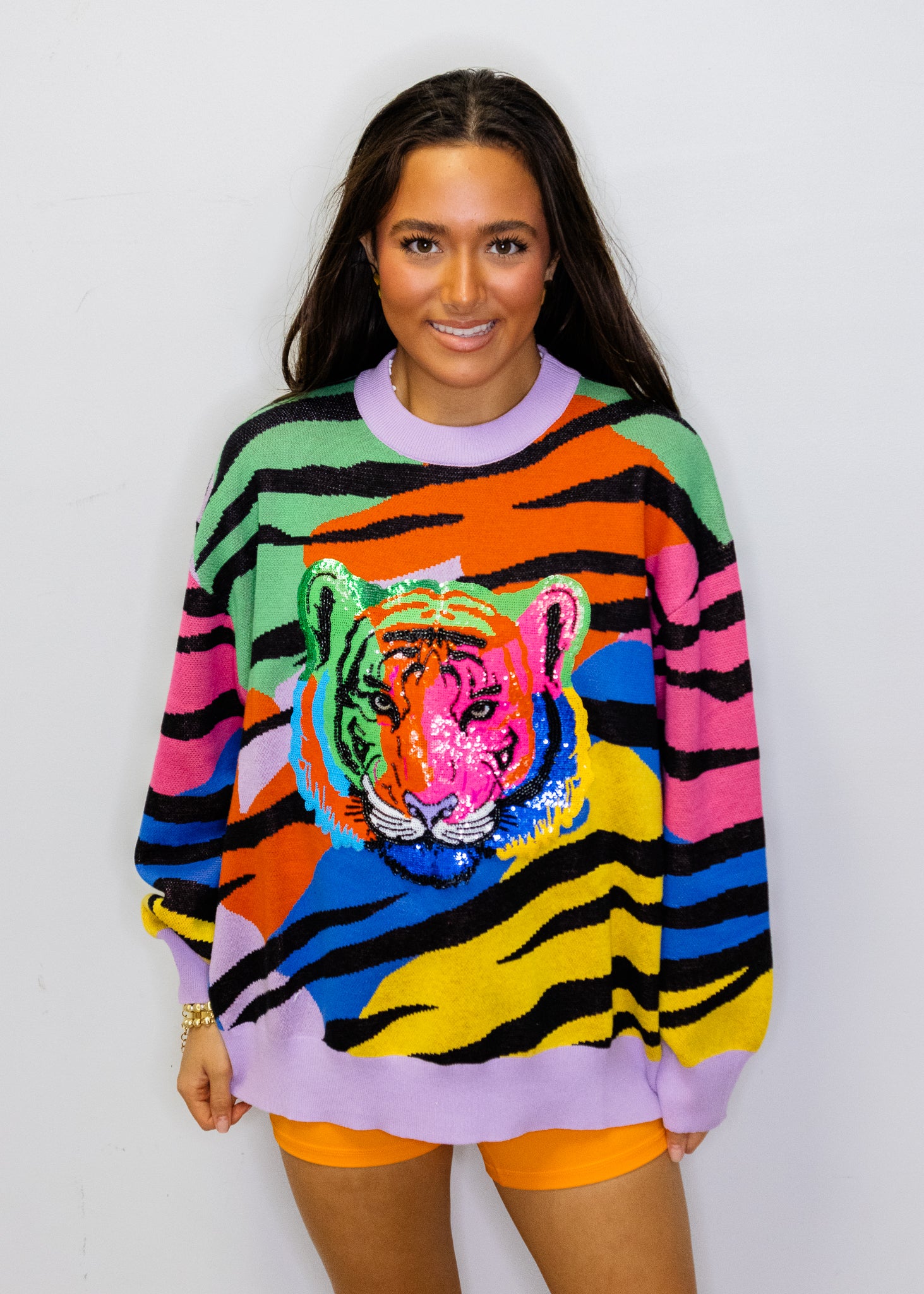 Rainbow Sequin Tiger Head Sweater