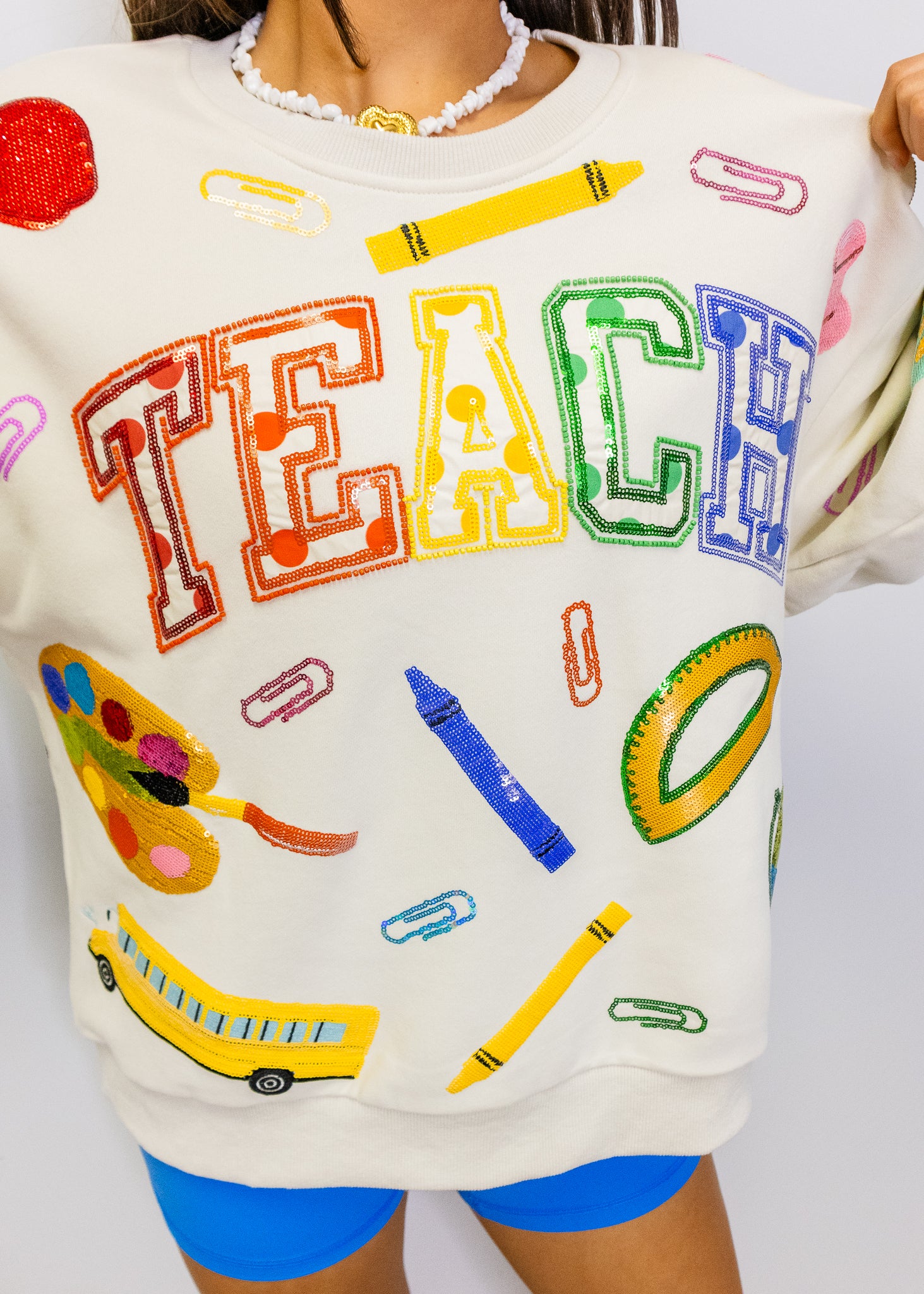 Beige Multi 'Teach' Scattered Icon Sweatshirt