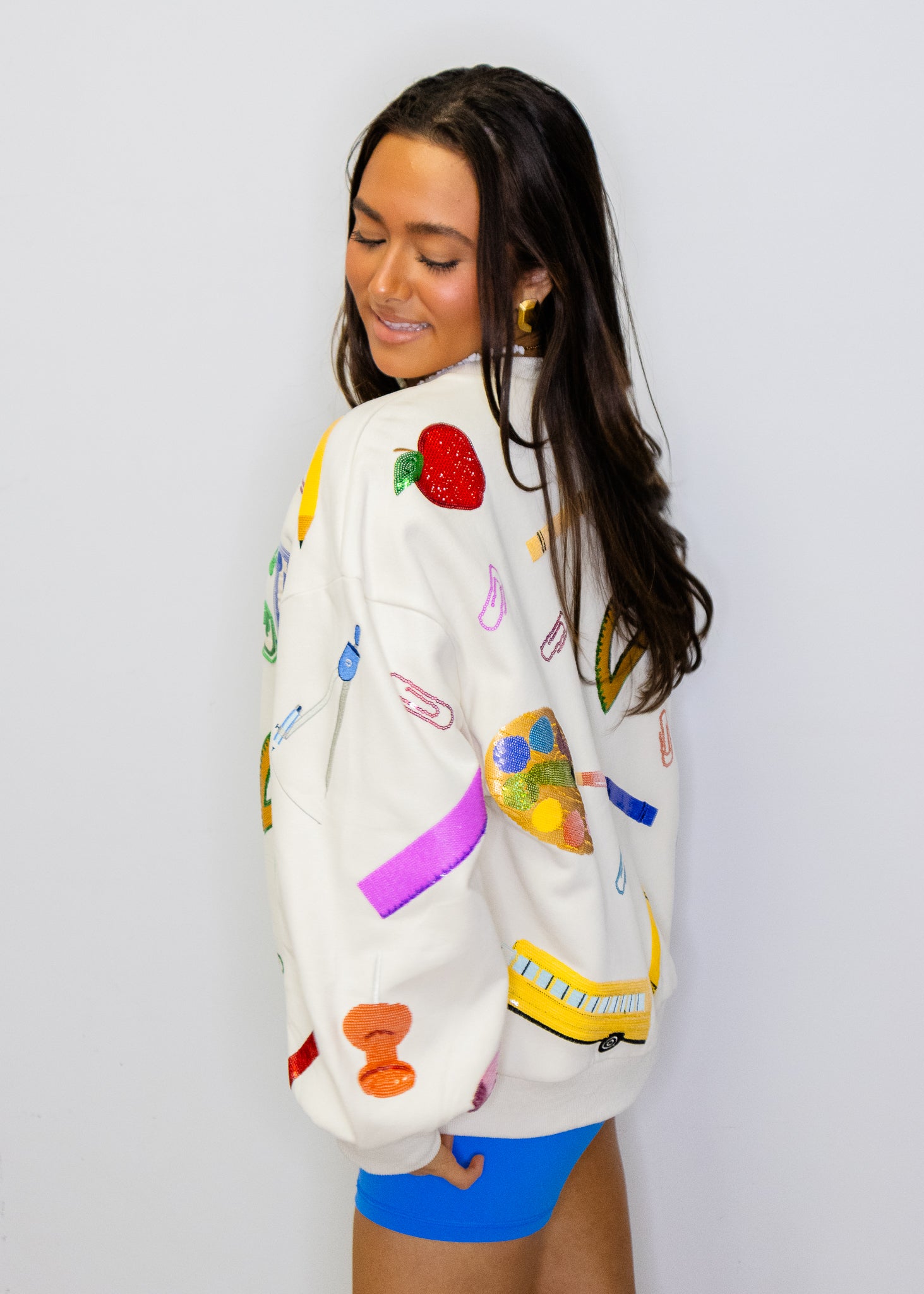 Beige Multi 'Teach' Scattered Icon Sweatshirt