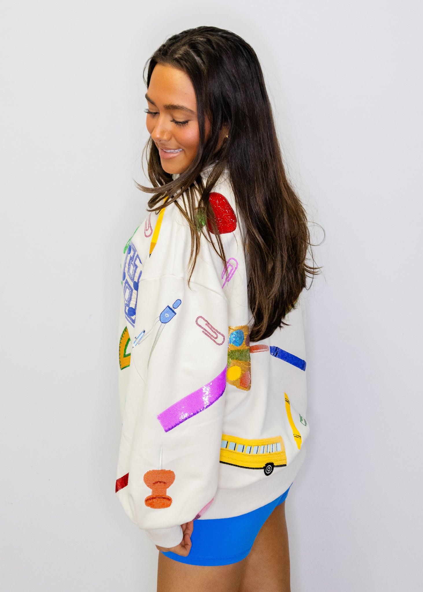 Beige Multi 'Teach' Scattered Icon Sweatshirt