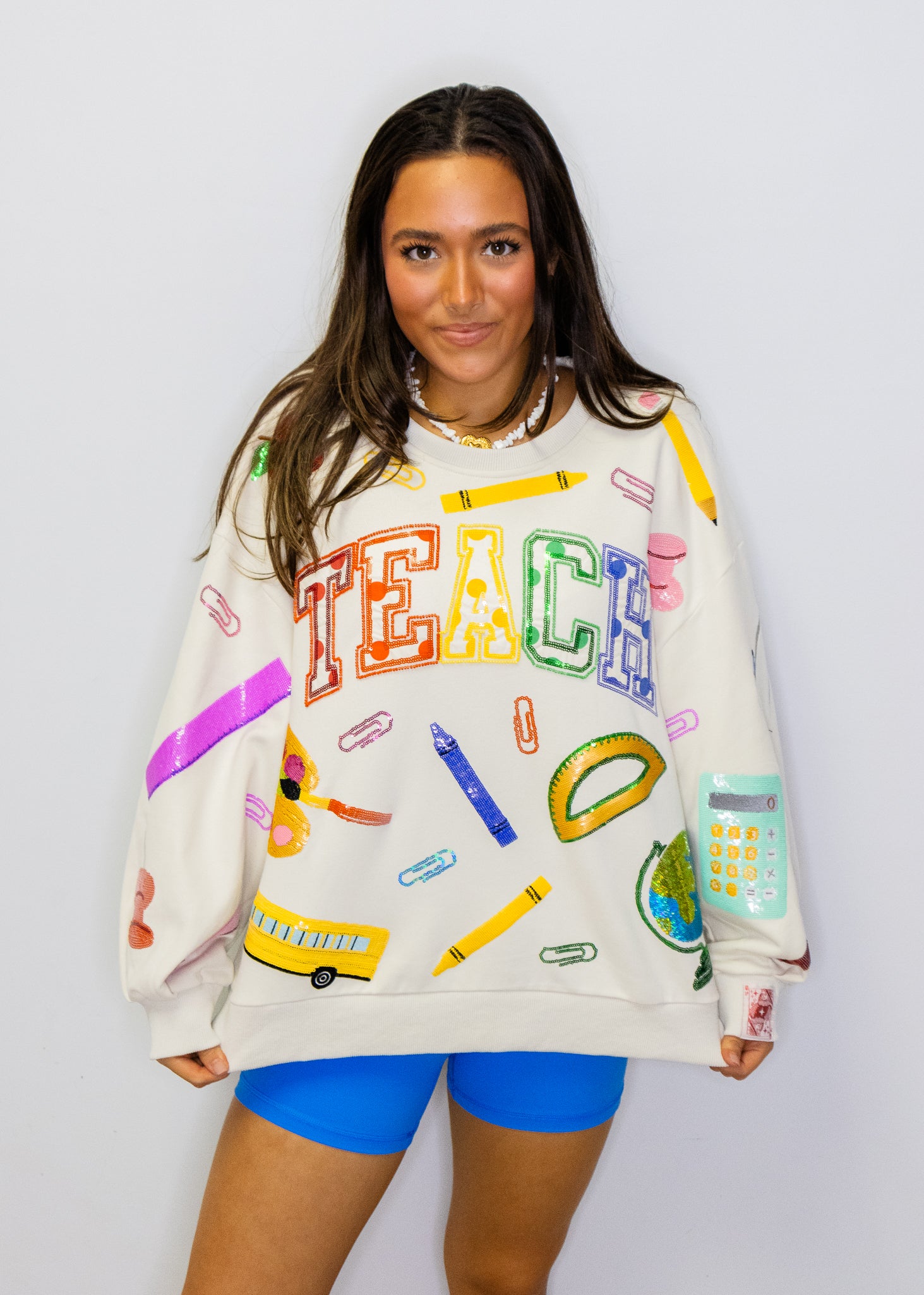 Beige Multi 'Teach' Scattered Icon Sweatshirt