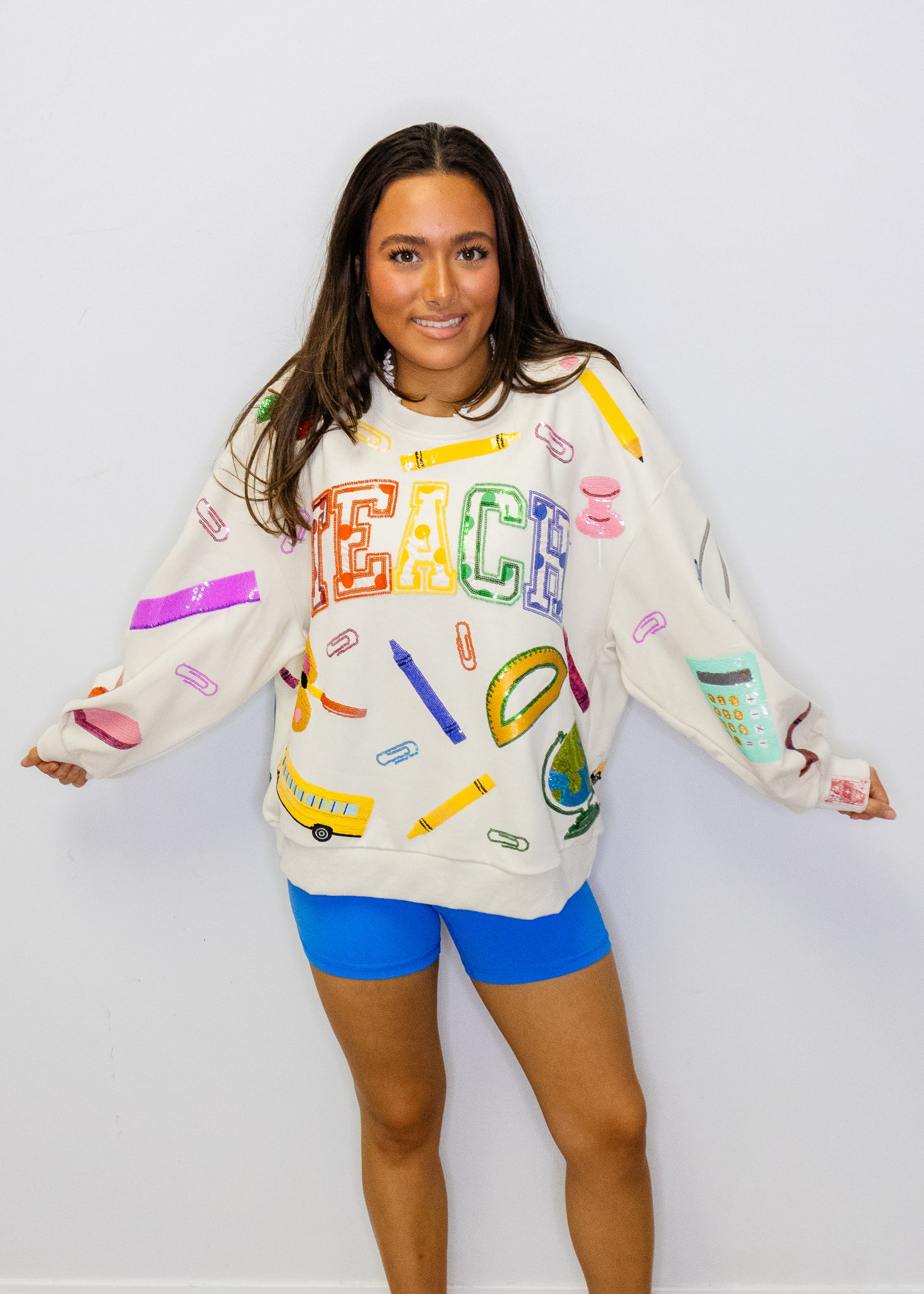 Beige Multi 'Teach' Scattered Icon Sweatshirt