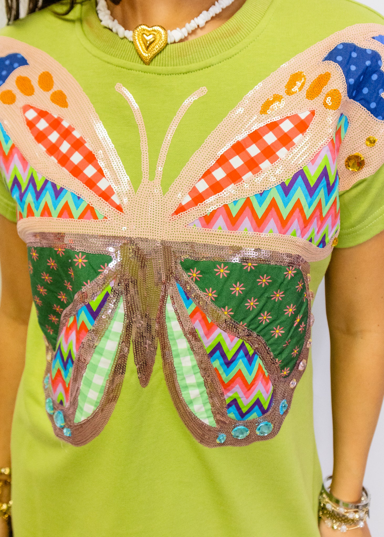 Green Patchwork Butterfly Tee Dress