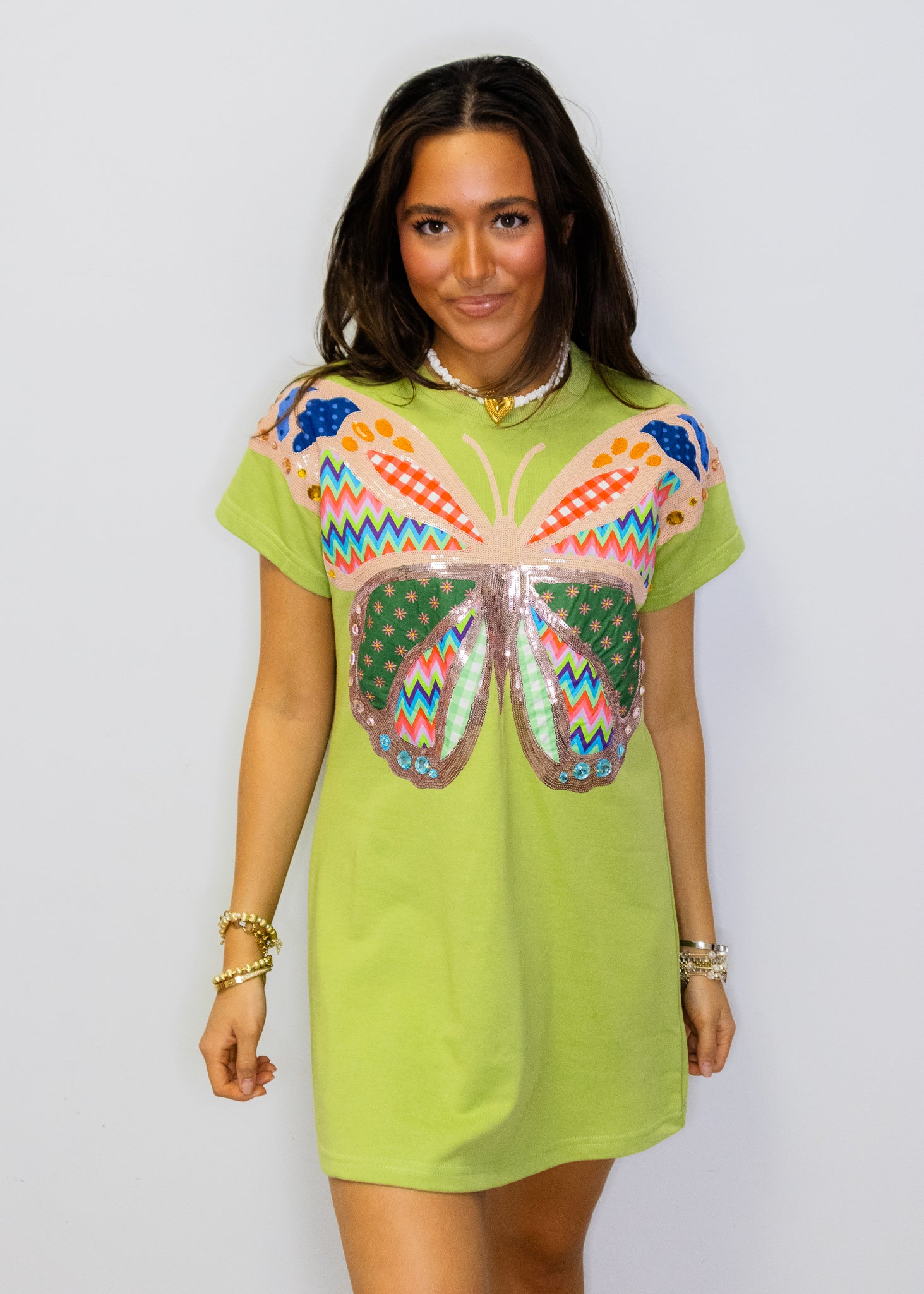 Green Patchwork Butterfly Tee Dress