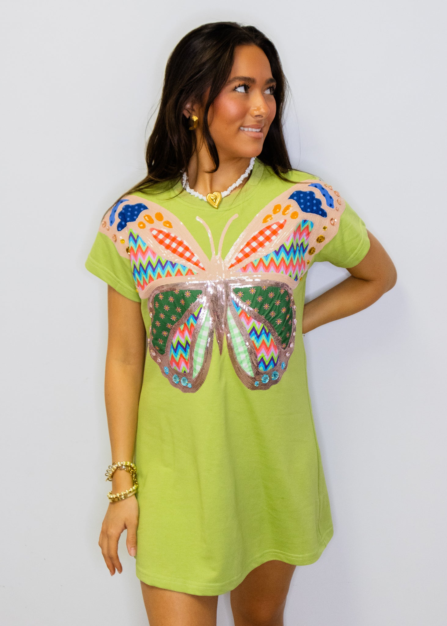 Green Patchwork Butterfly Tee Dress