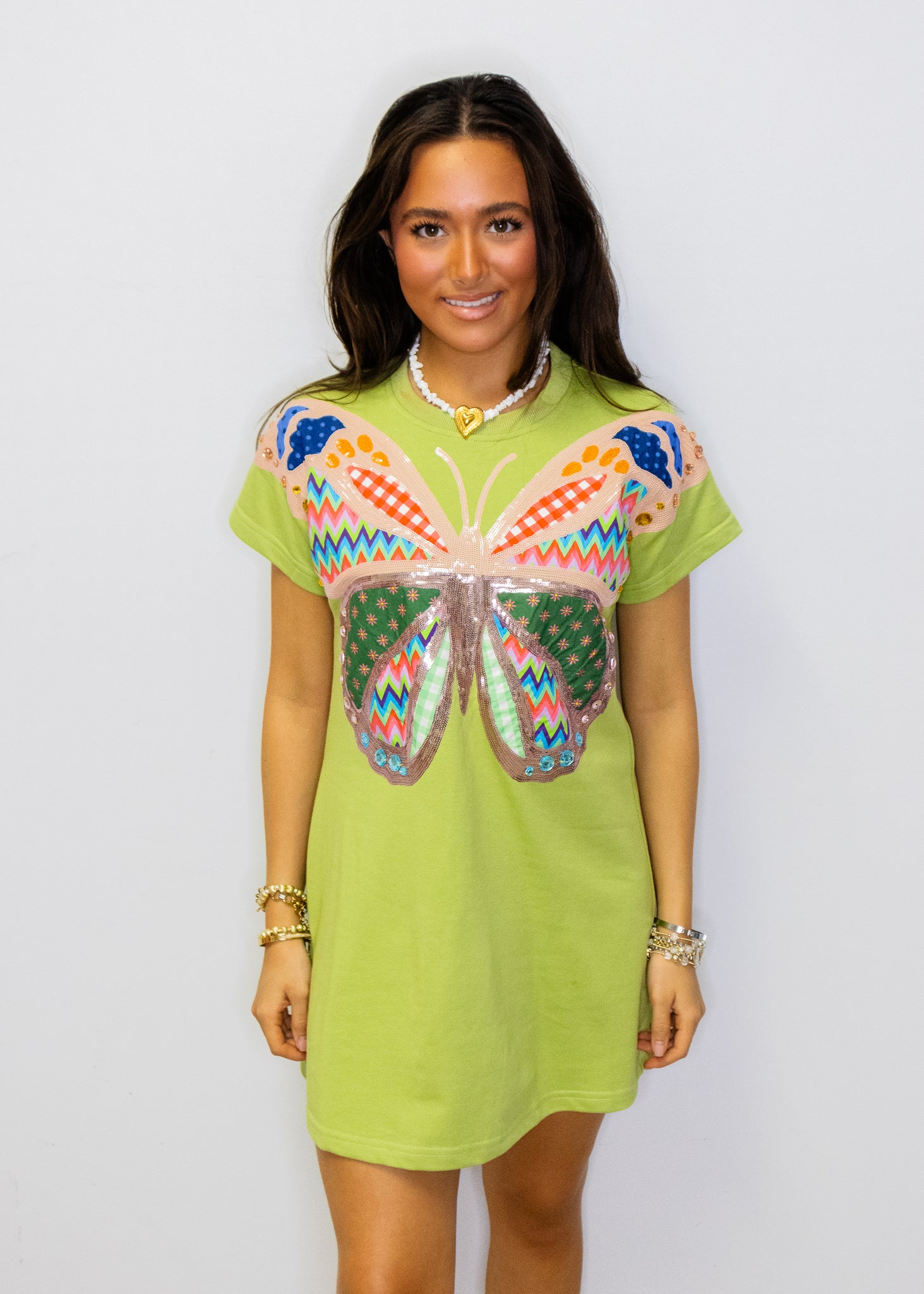 Green Patchwork Butterfly Tee Dress