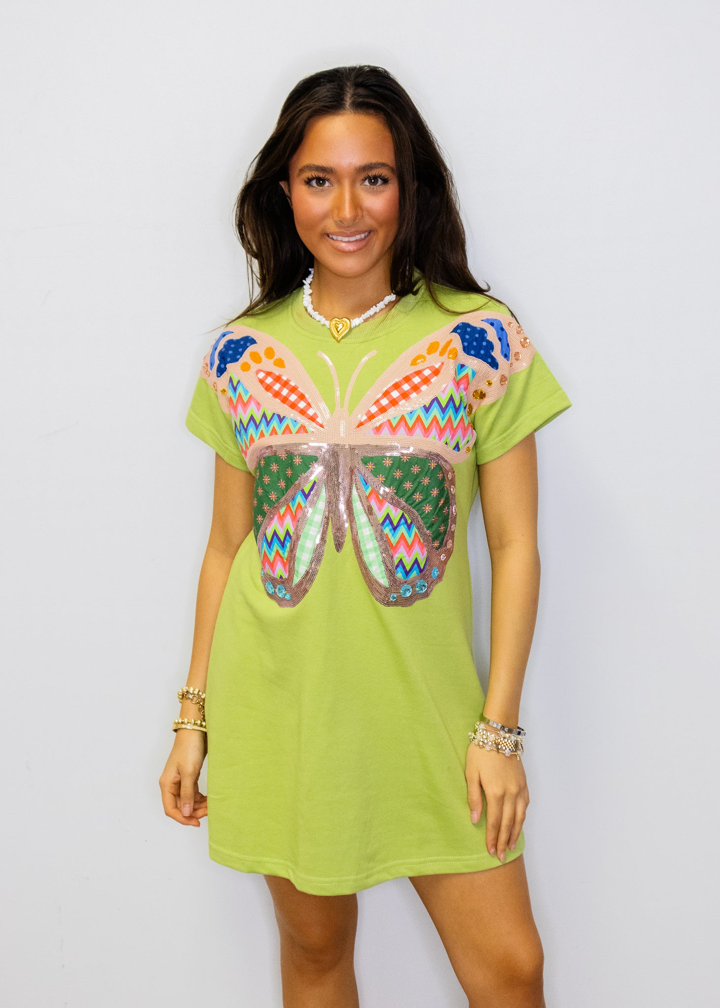 Green Patchwork Butterfly Tee Dress