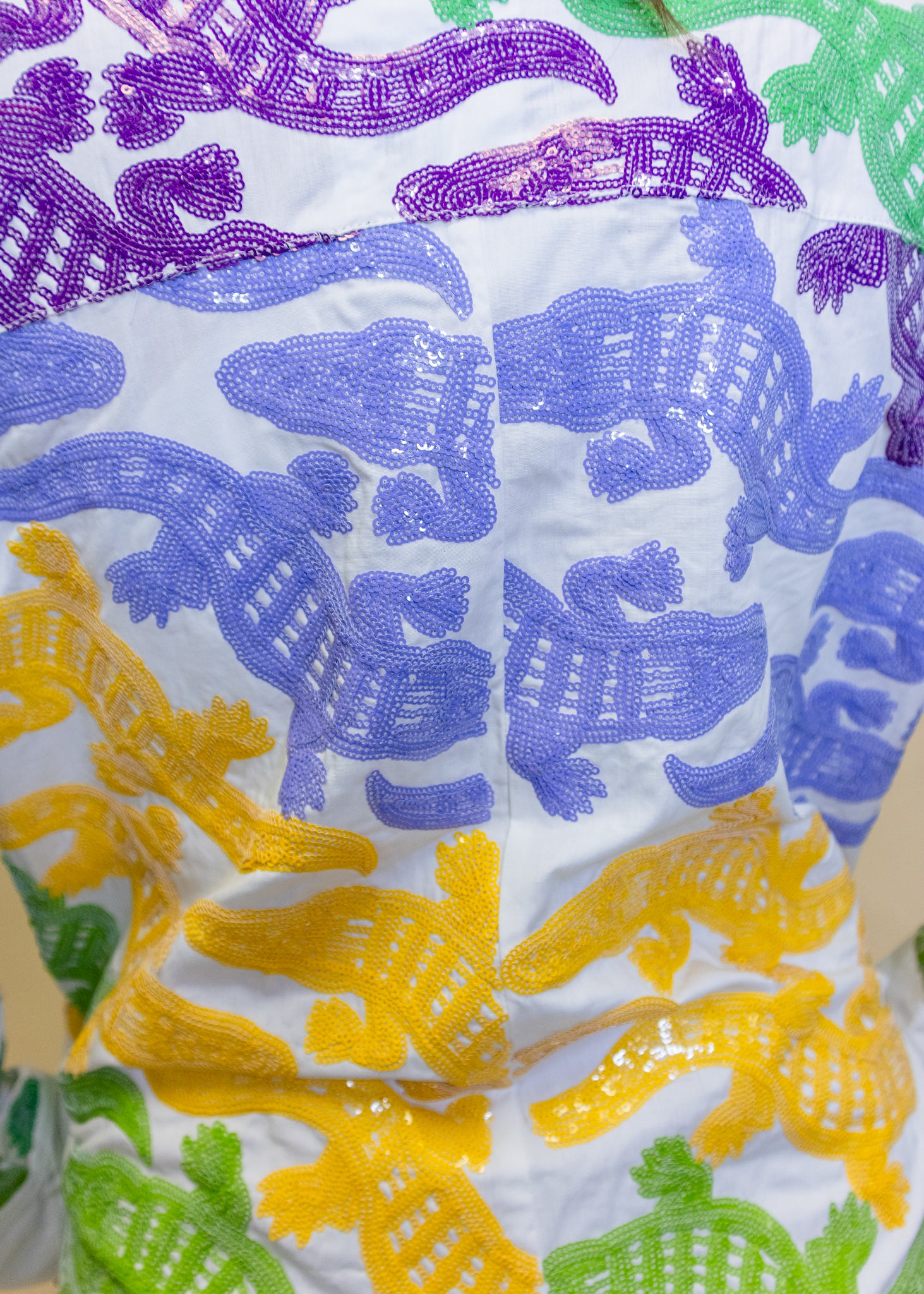 White, Purple, Yellow & Green Alligator Button Up Cotton Romper