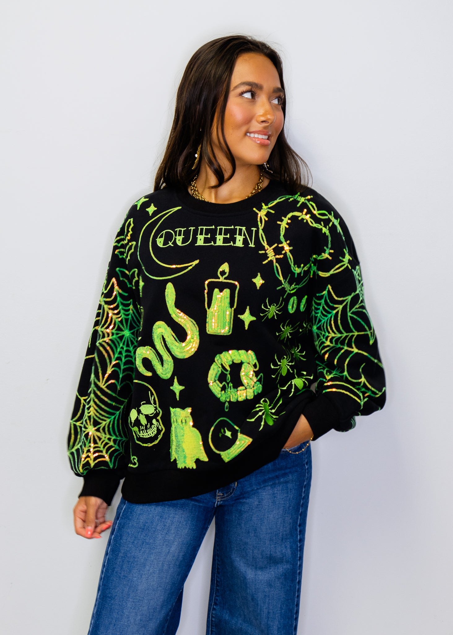 Black & Green Halloween Queen Icon Sweatshirt