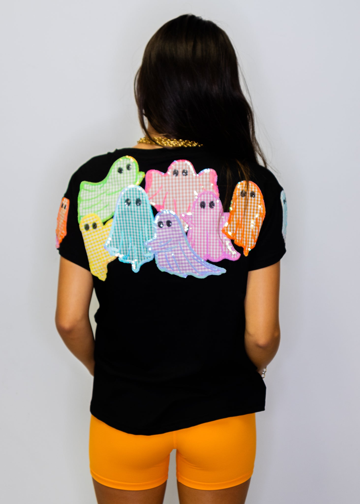 Black Multi Gingham Ghost Patch Tee