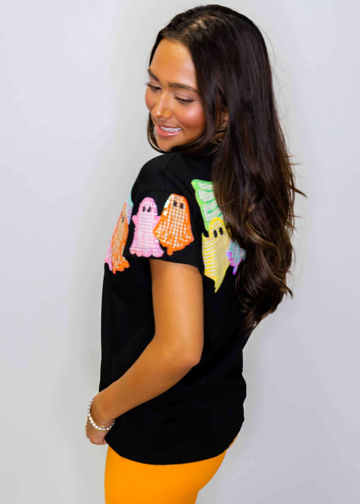 Black Multi Gingham Ghost Patch Tee