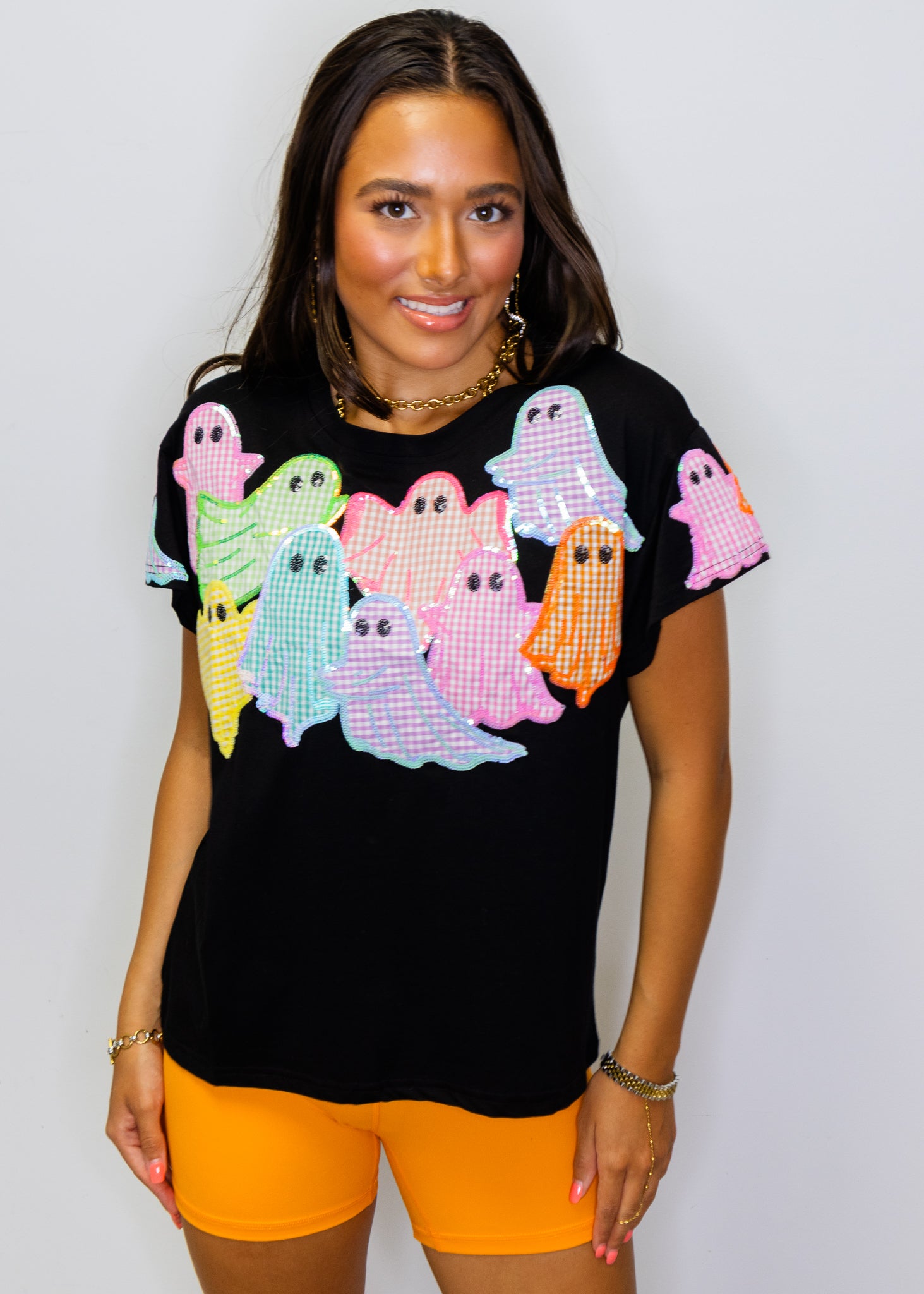 Black Multi Gingham Ghost Patch Tee