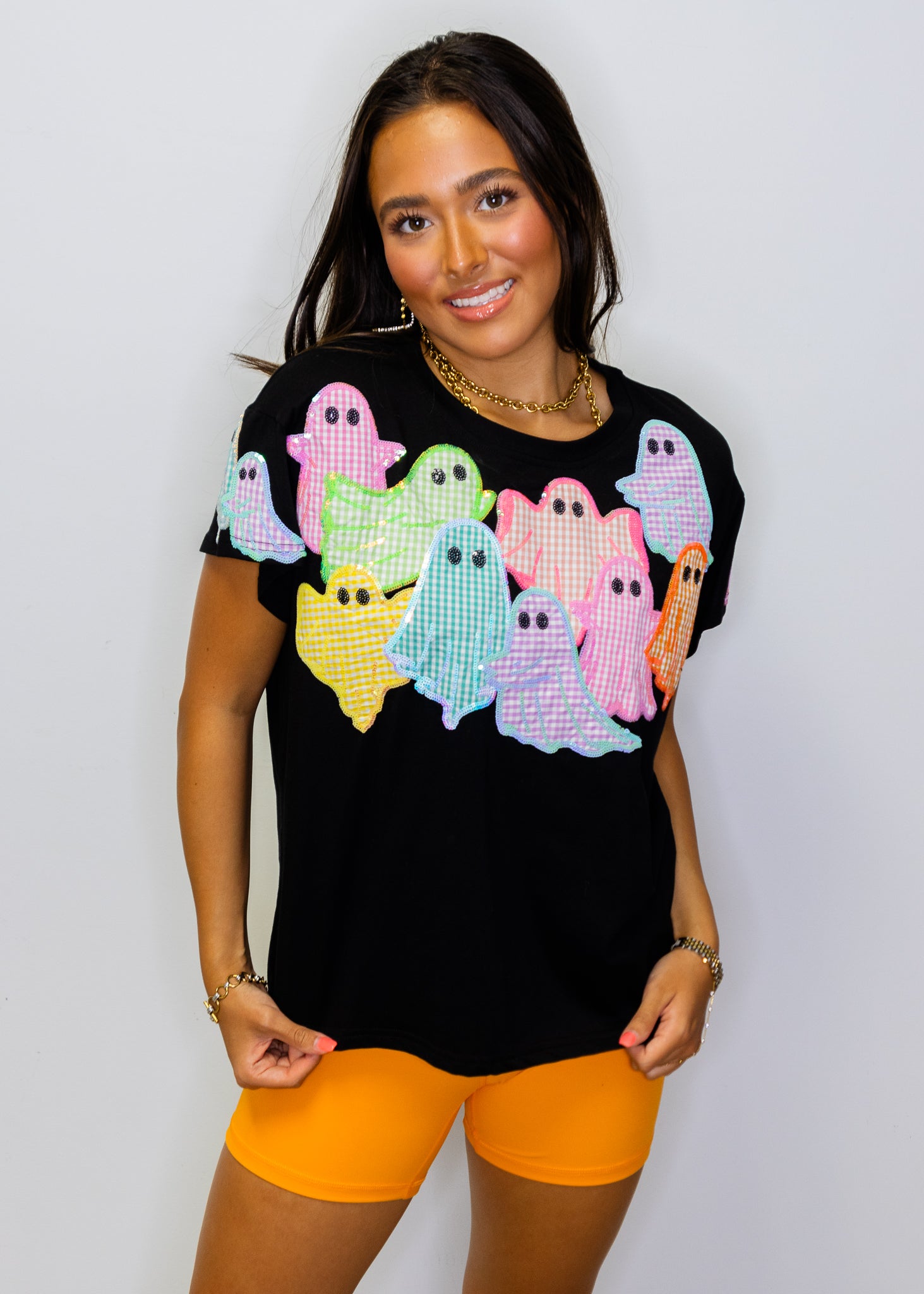 Black Multi Gingham Ghost Patch Tee