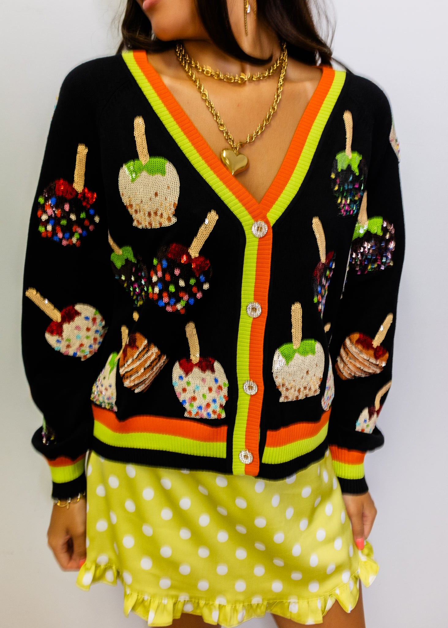 Multi Candy Apples Button Up Cardigan