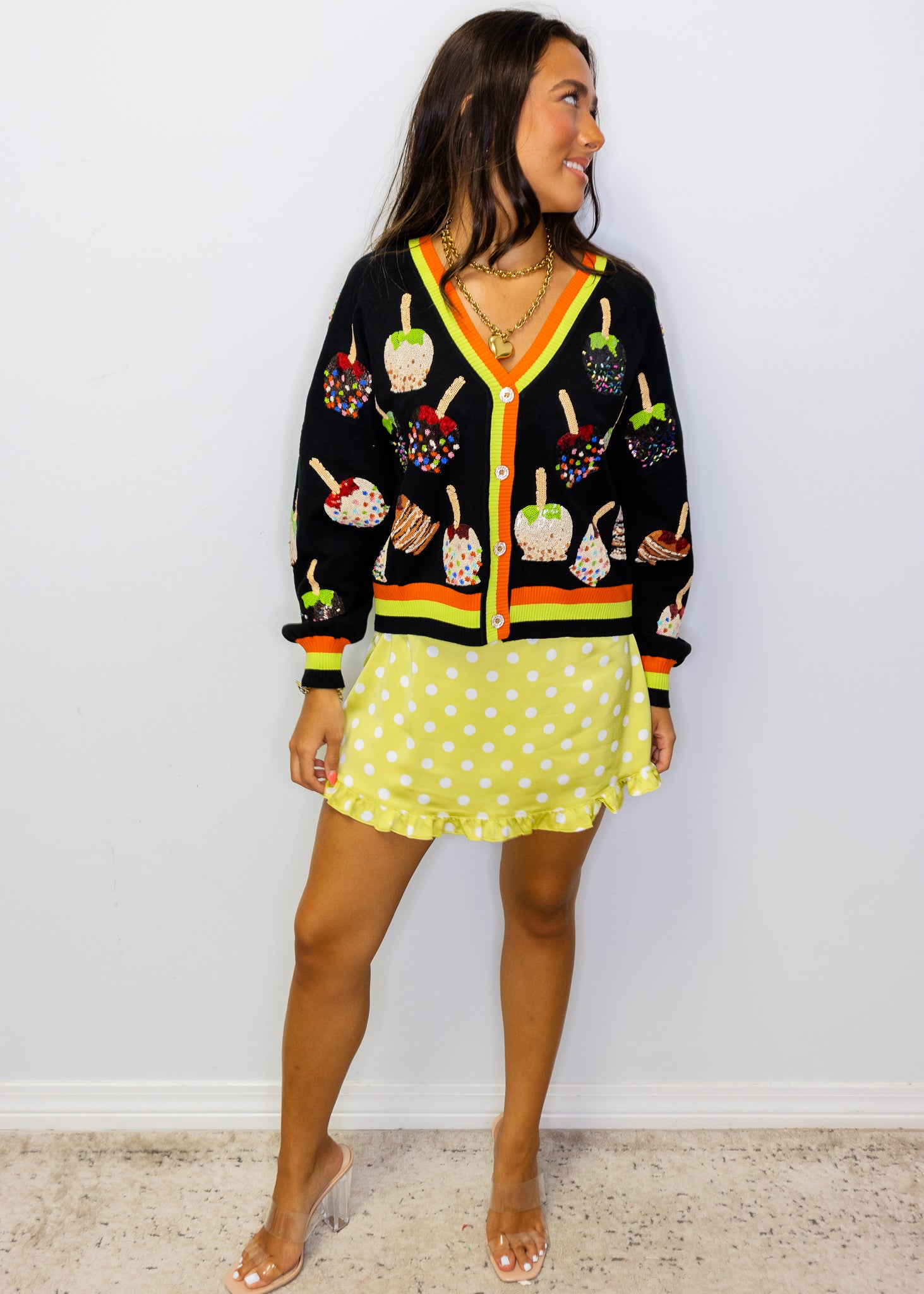 Multi Candy Apples Button Up Cardigan