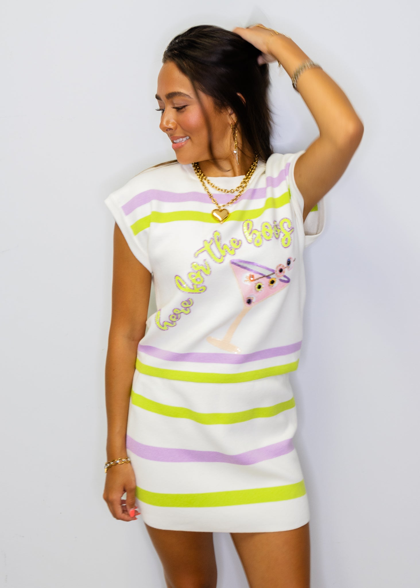 Ivory, Green & Purple 'Here For The Boos' Striped Knit Top