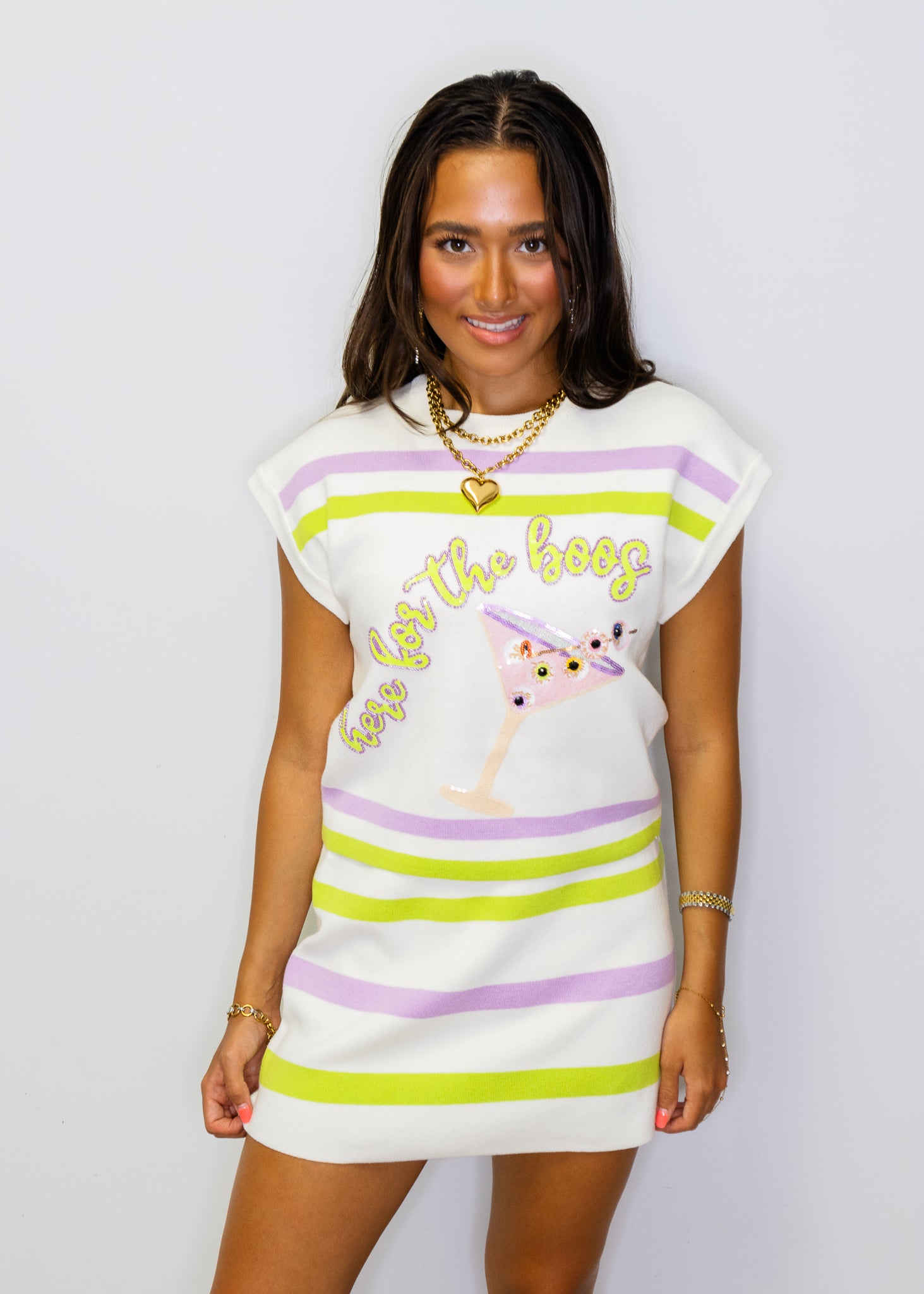 Ivory, Green & Purple 'Here For The Boos' Striped Knit Top