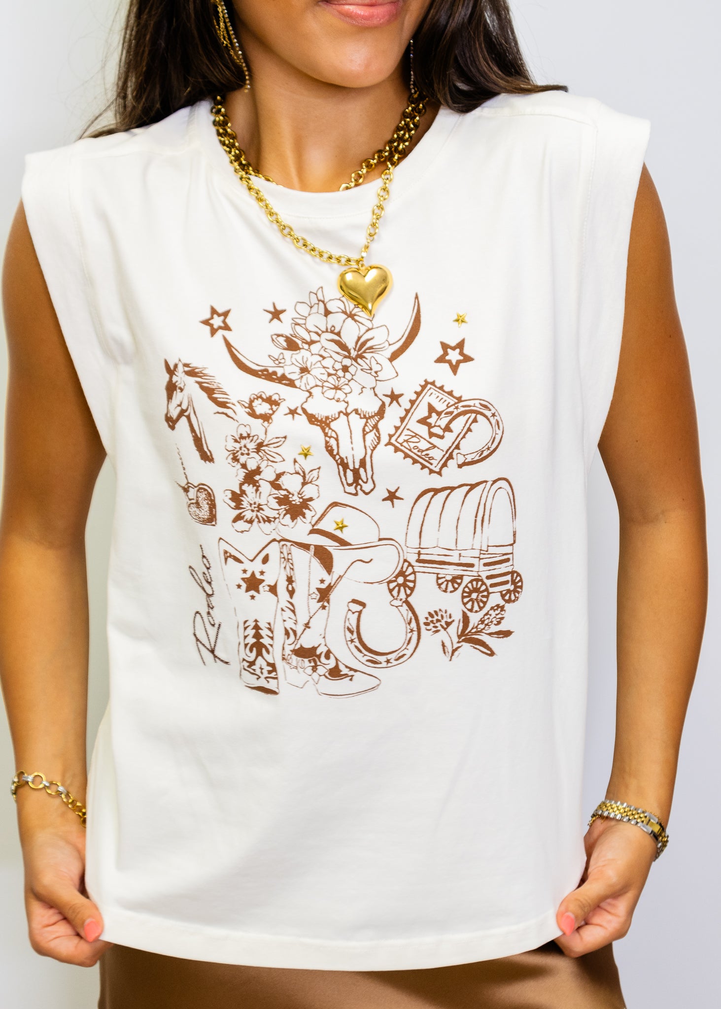Western Rodeo Stud Detail Graphic Sleeveless Tee