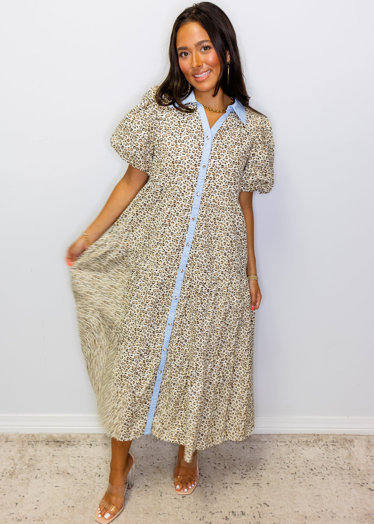 Leopard Button-Up Midi Dress