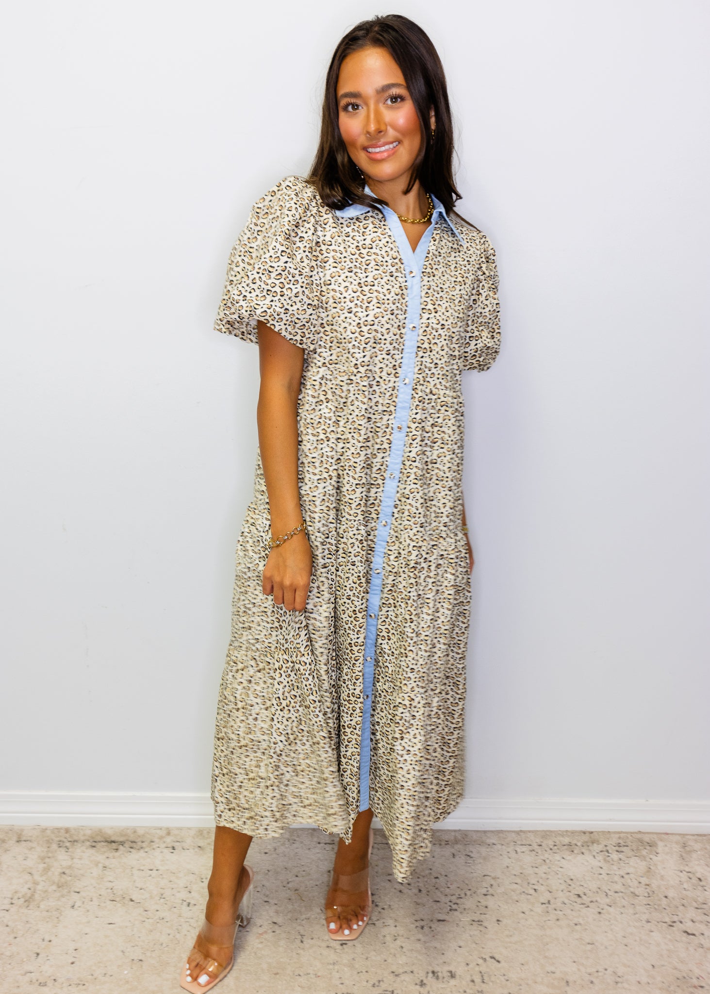 Leopard Button-Up Midi Dress