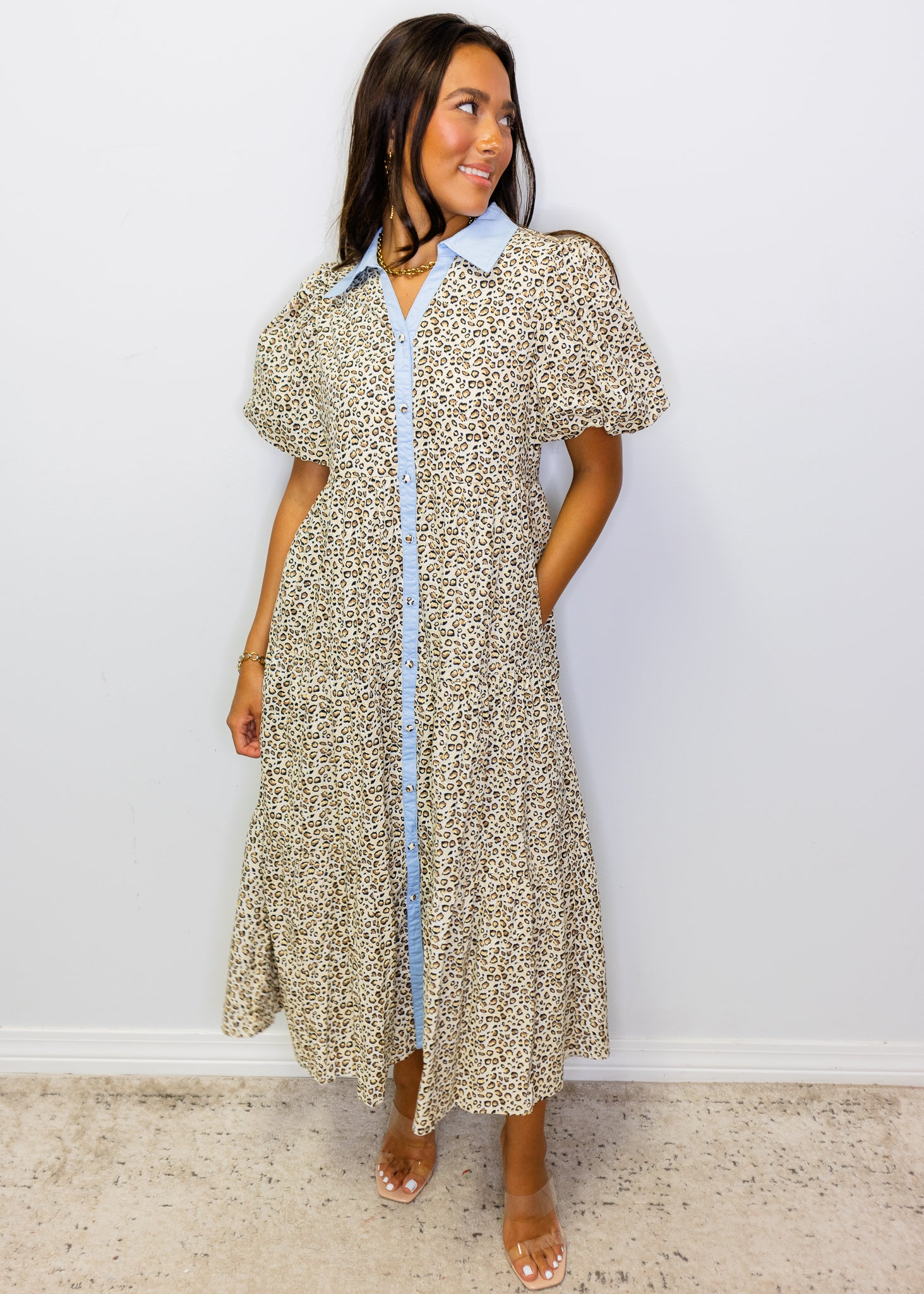 Leopard Button-Up Midi Dress